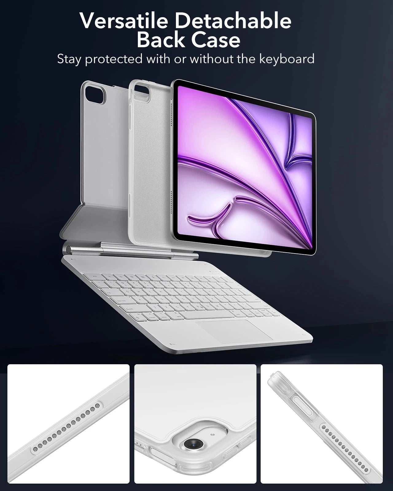 White iPad Air 13-inch (M4) Rebound 360 Magnetic Folio Keyboard