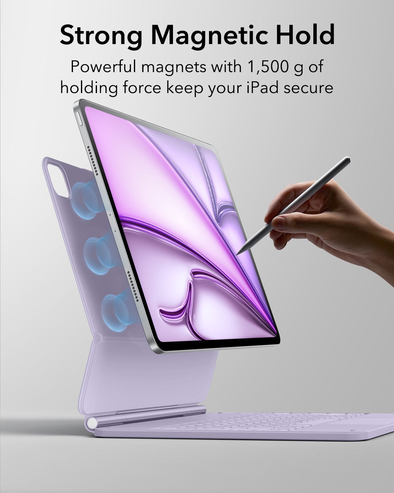  iPad Air 13-inch (M4) 2026 Keyboard Case with Pencil Holder-strong magnetic hold