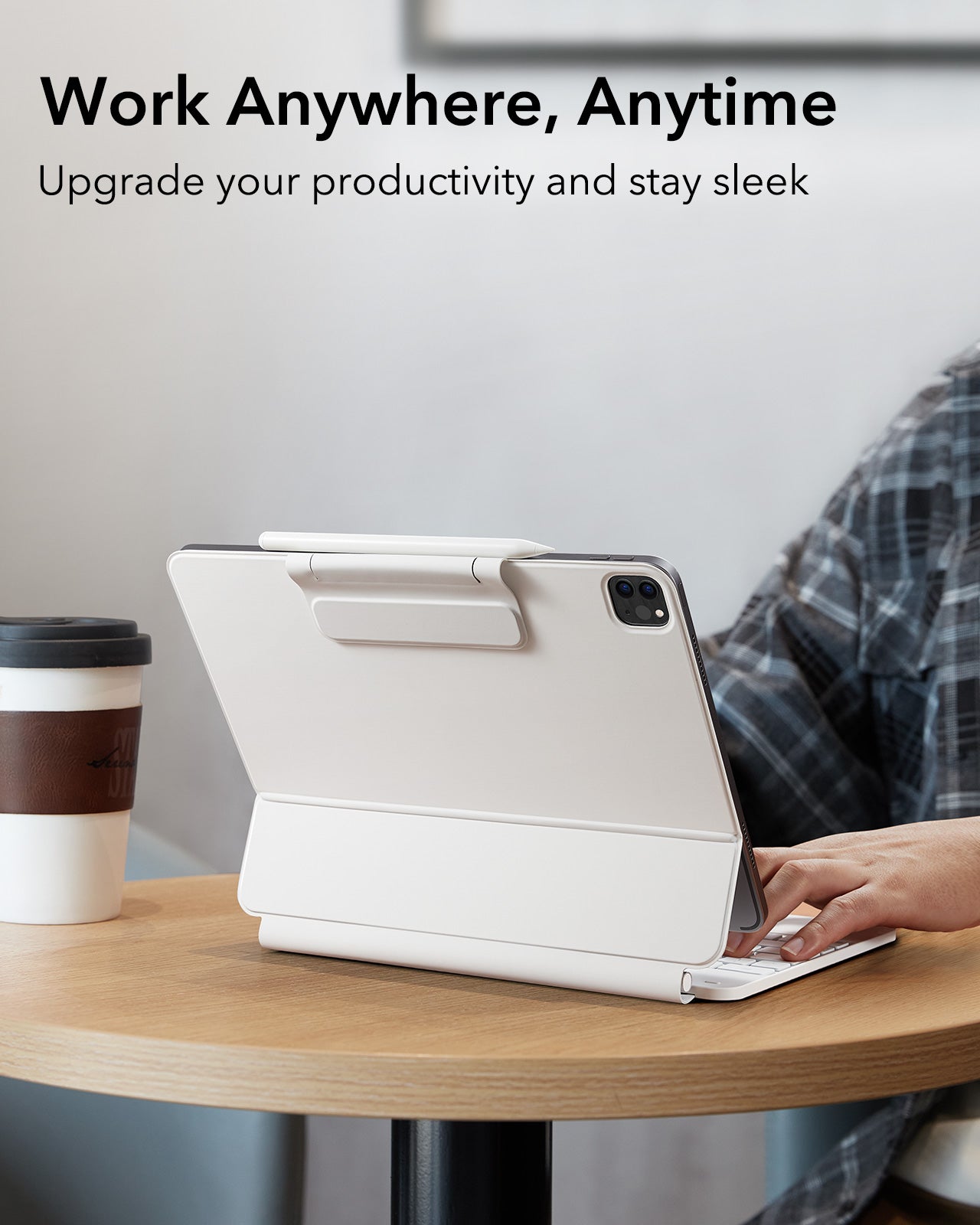  White iPad Air 13-inch (M4) 2026 Keyboard Case with Pencil Holder -Work anywhere，anytime