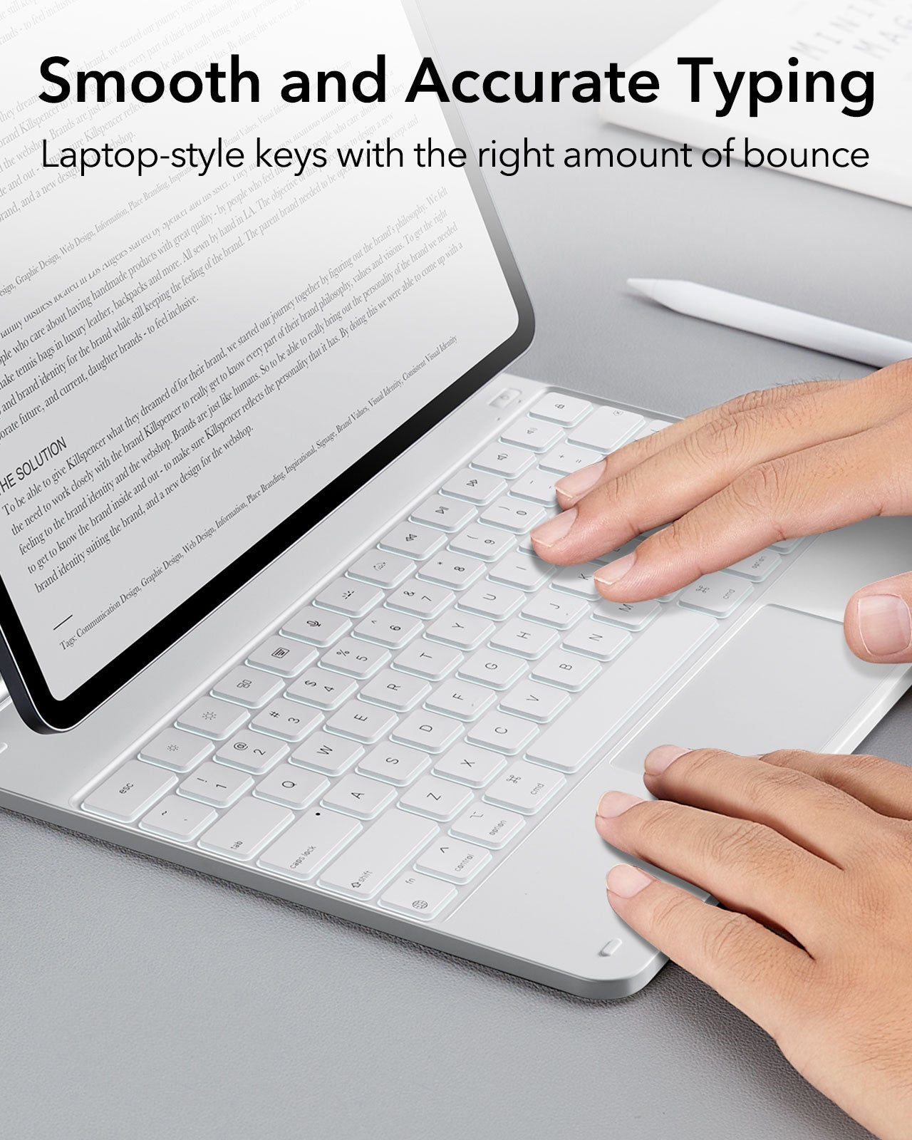 White  iPad Air 13-inch (M4) 2026 Keyboard Case with Pencil Holder -smooth and accurate typing