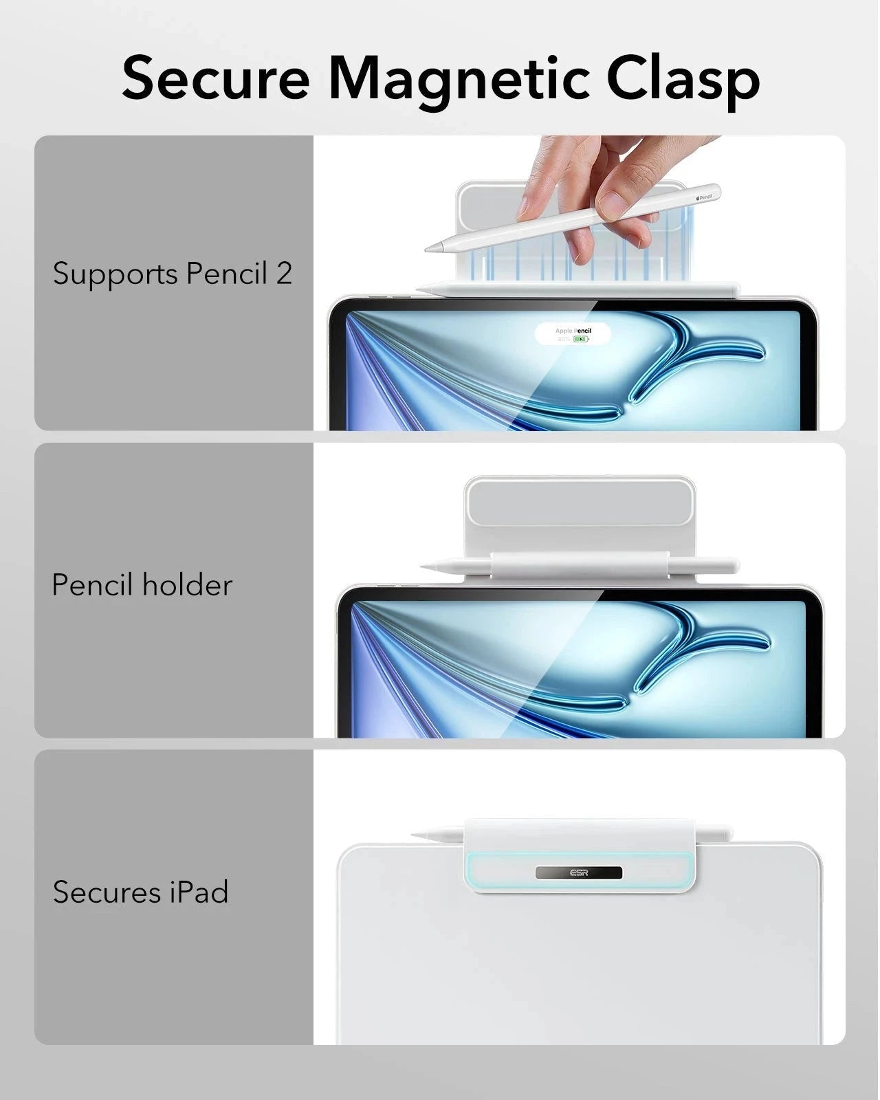 White iPad Air 13(M4) Keyboard Case with Multi-Touch Trackpad|ESR