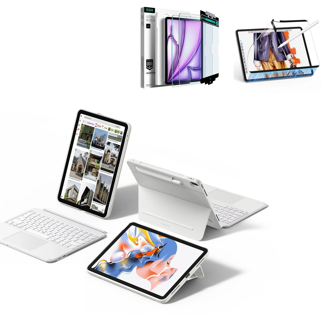 iPad Air 13" (M4) 2026 Shift Tastatur-Hülle (abnehmbar) Schutz Paper-Feel Bundle - DE Layout - White ESR ESR