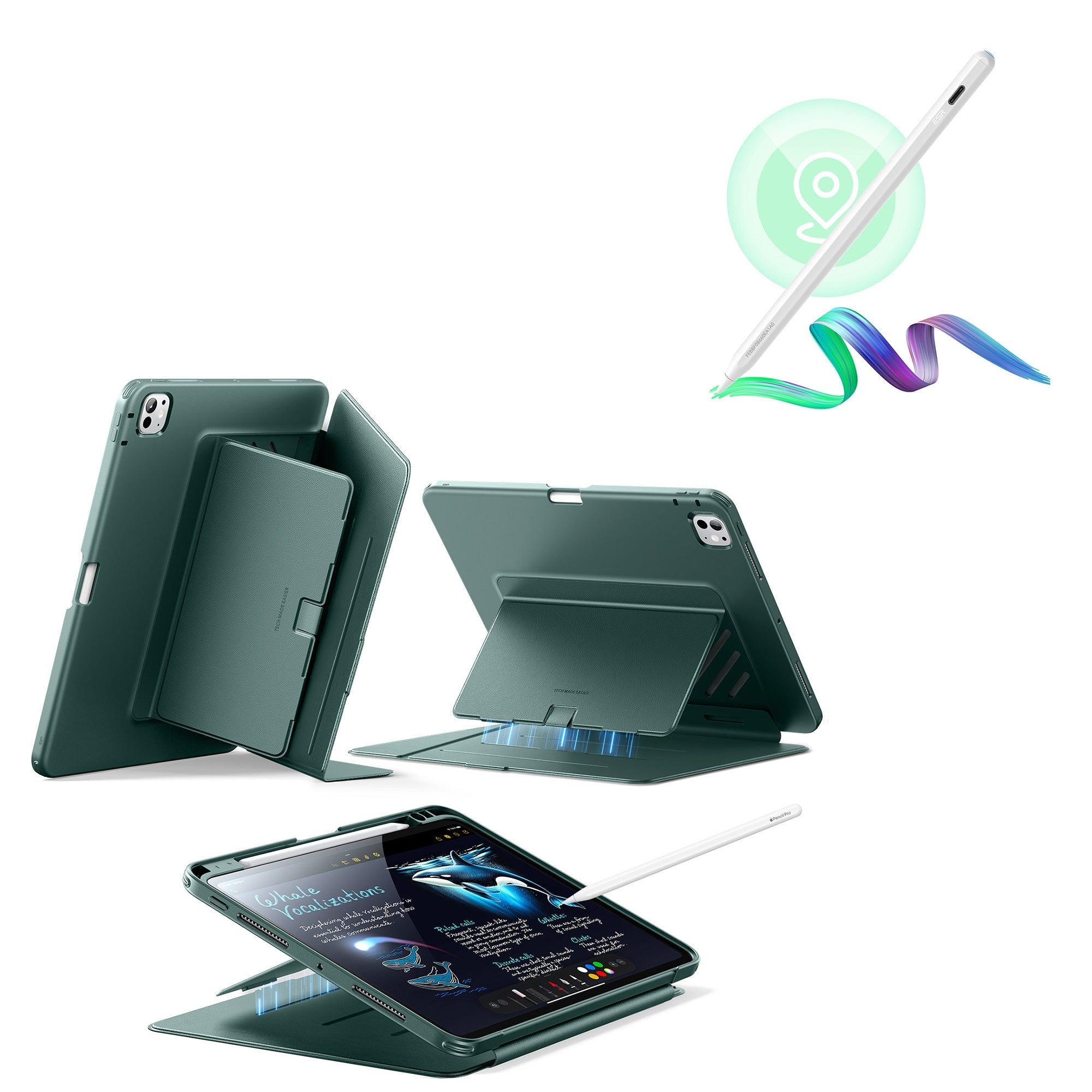 Flip Eco-Friendly Green iPad Pro 11 Case with Digital Pencil (M4