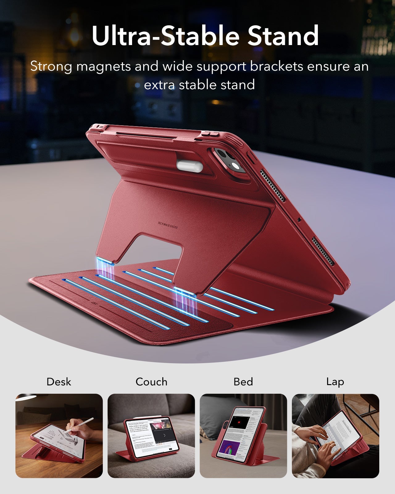 Magnetic Red iPad Pro 11 Case (M5,2025) with Pencil Holder | ESR Shift
