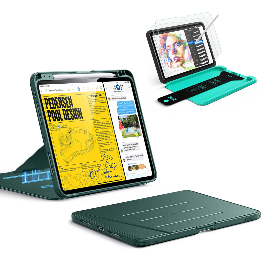 iPad Pro 11" (2025) Bundle Flip Magnetic Case with Pencil Holder & Armorite® Paper-Feel Protection - Green ESR ESR