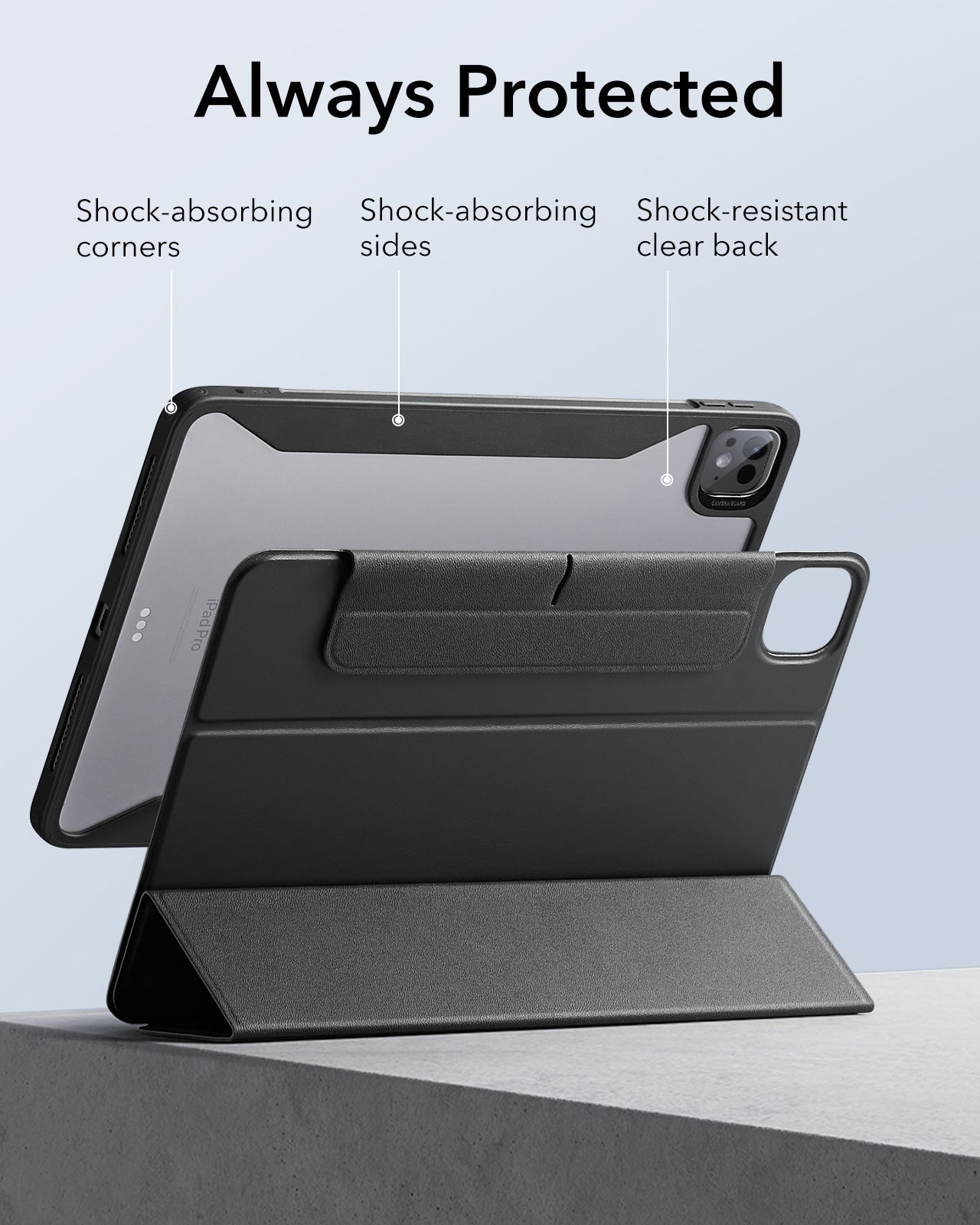 Black iPad Pro 11 Case (M5) with Detachable Cover | ESR Hybrid 360