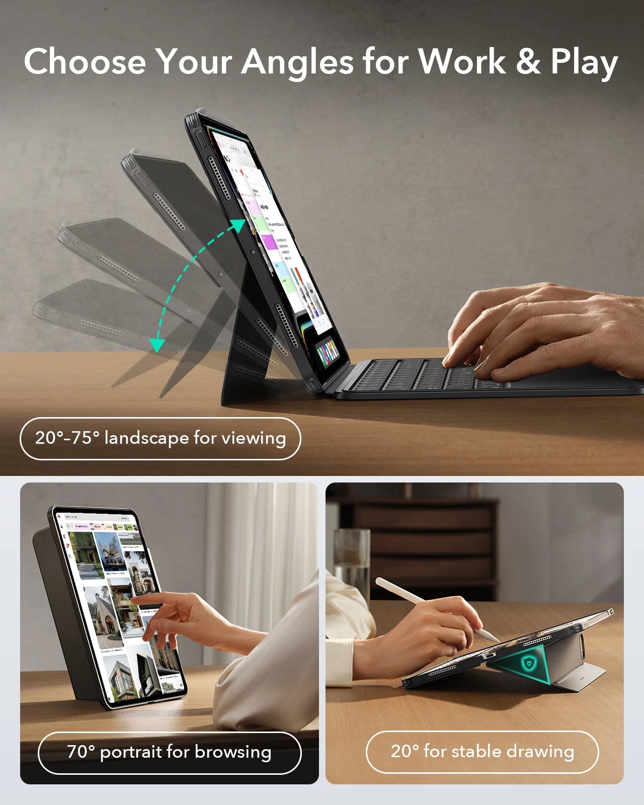 Gray Keyboard Tablet Cases with Pen Holder for iPad Pro 11(M5)|ESR