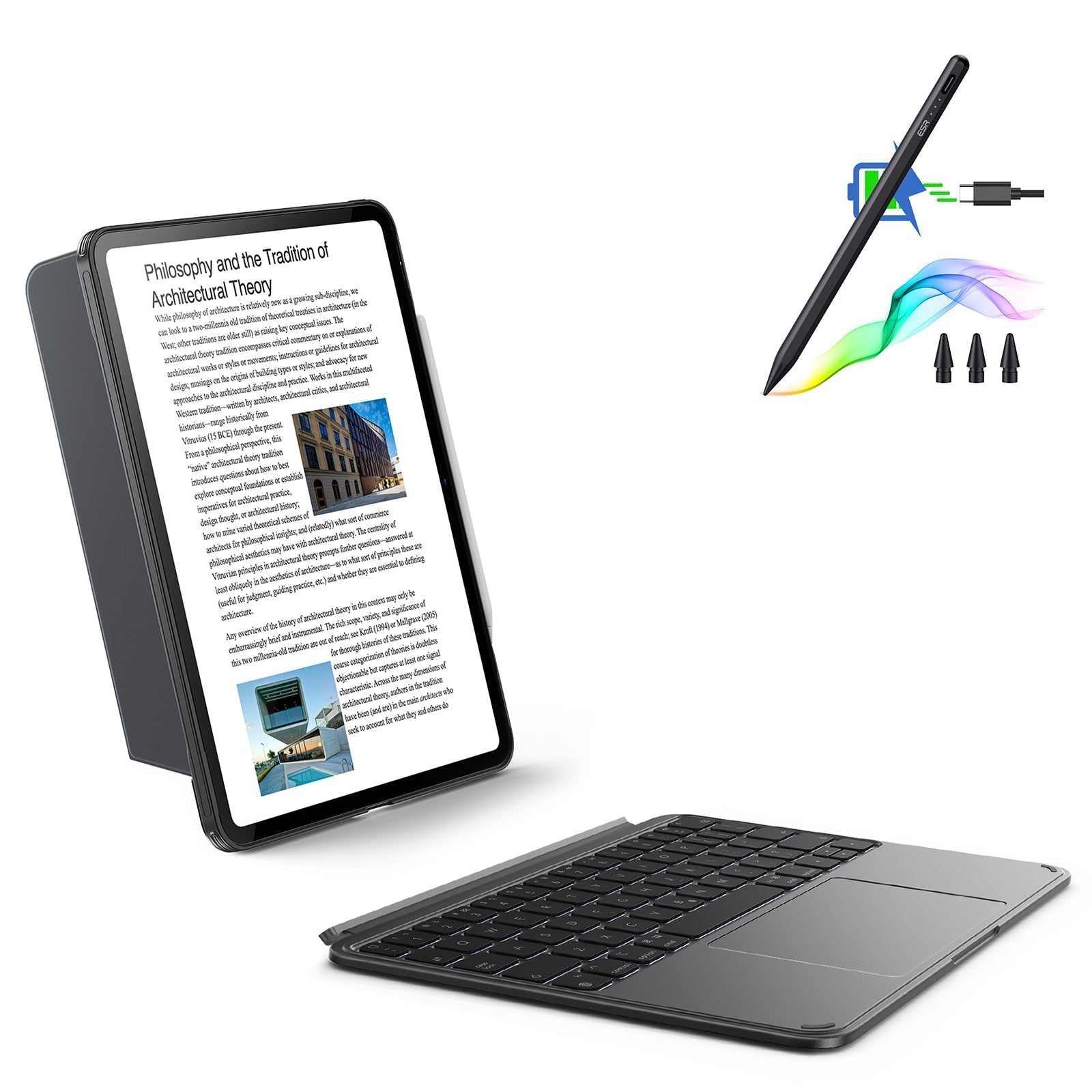 iPad Pro 11” (M4) 2024 Shift Tastaturhülle (abnehmbar) mit Digital Pencil Bundle - DE-Layout Dunkelgrau mit dunkel-silbernem Pencil ESR ESR
