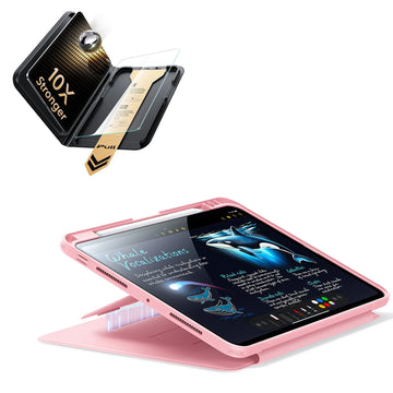 iPad Pro 11" (M5) 2025 Bundle Flip Magnetic Case (Pencil Holder) & Armorite Pro Screen Protector With UltraFit Tray - Pink
