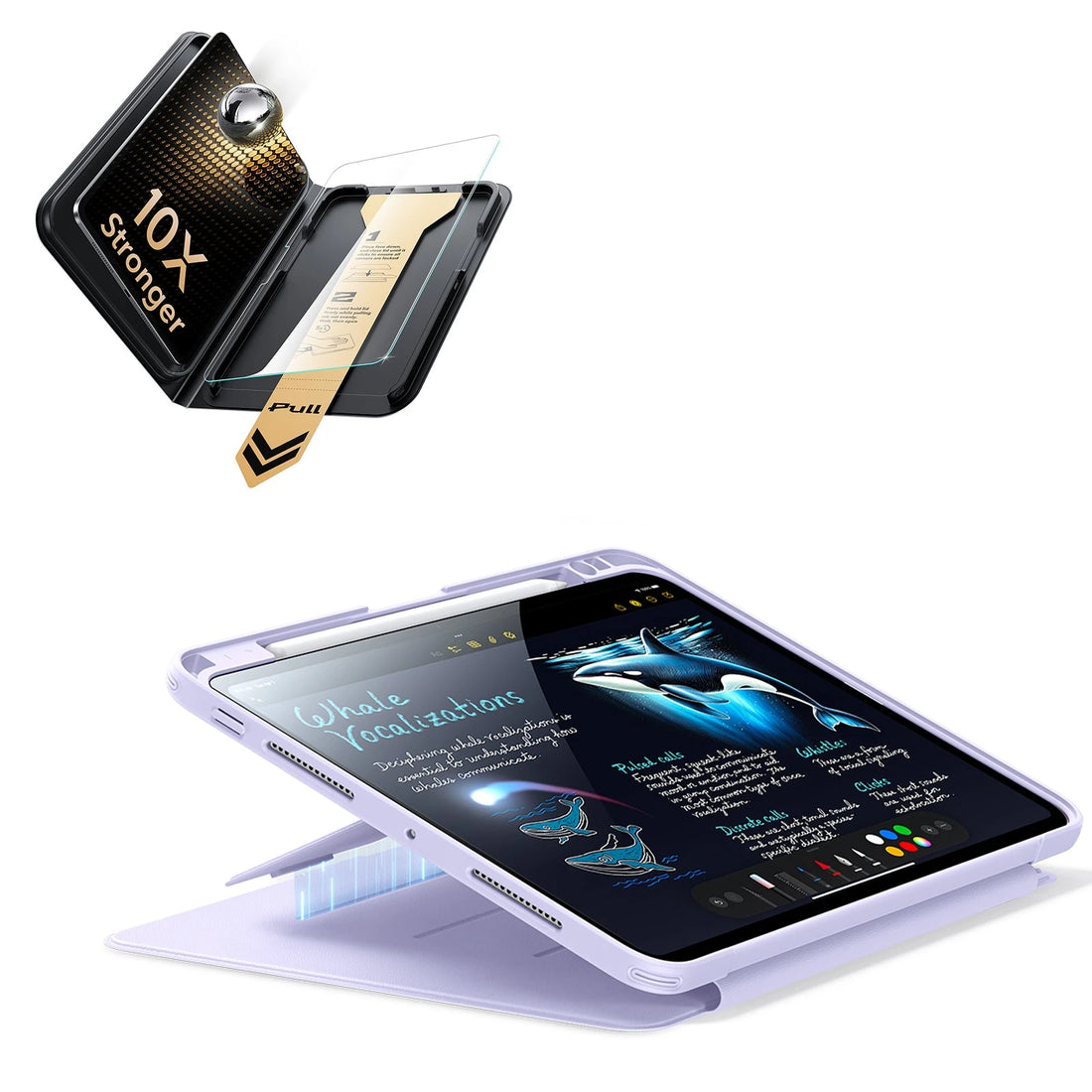 iPad Pro 11" (M5) 2025 Bundle Flip Magnetic Case (Pencil Holder) & Armorite Pro Screen Protector With UltraFit Tray - Purple