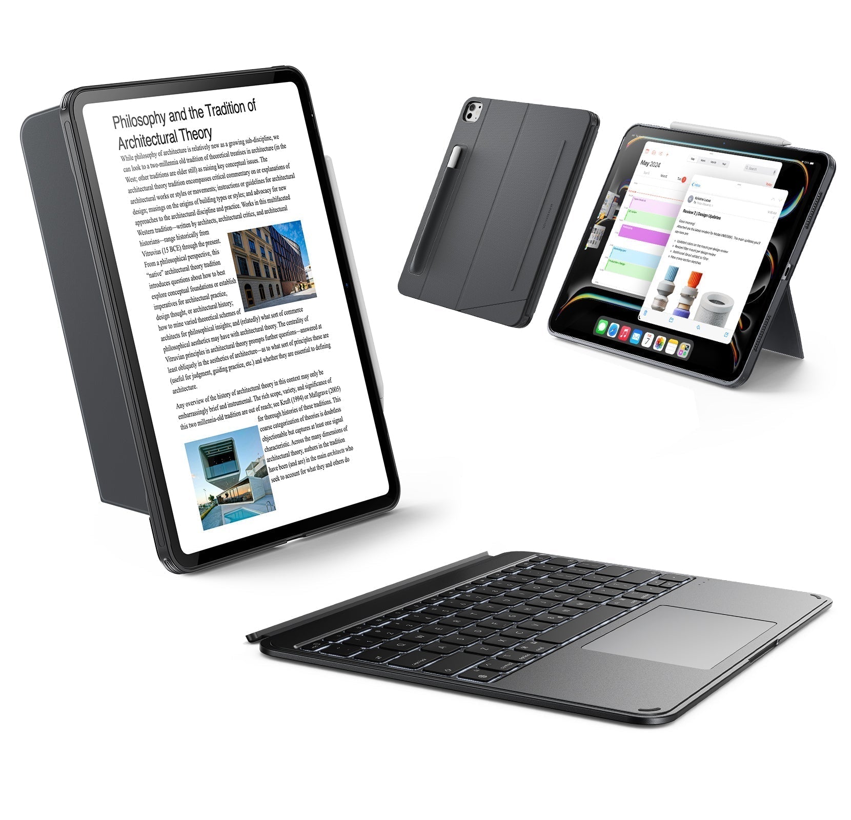 Gray Bluetooth iPad Pro 13 Keyboard Case(M5) & Pencil Holder | ESR