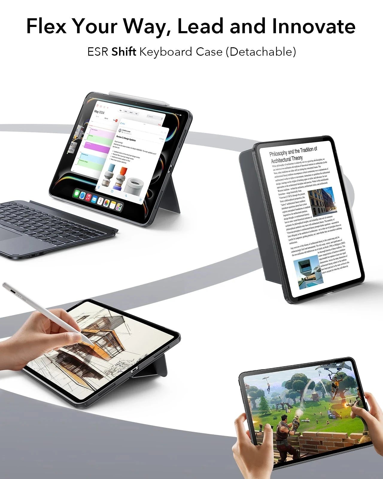 Gray Bluetooth iPad Pro 13 Keyboard Case(M5) & Pencil Holder | ESR