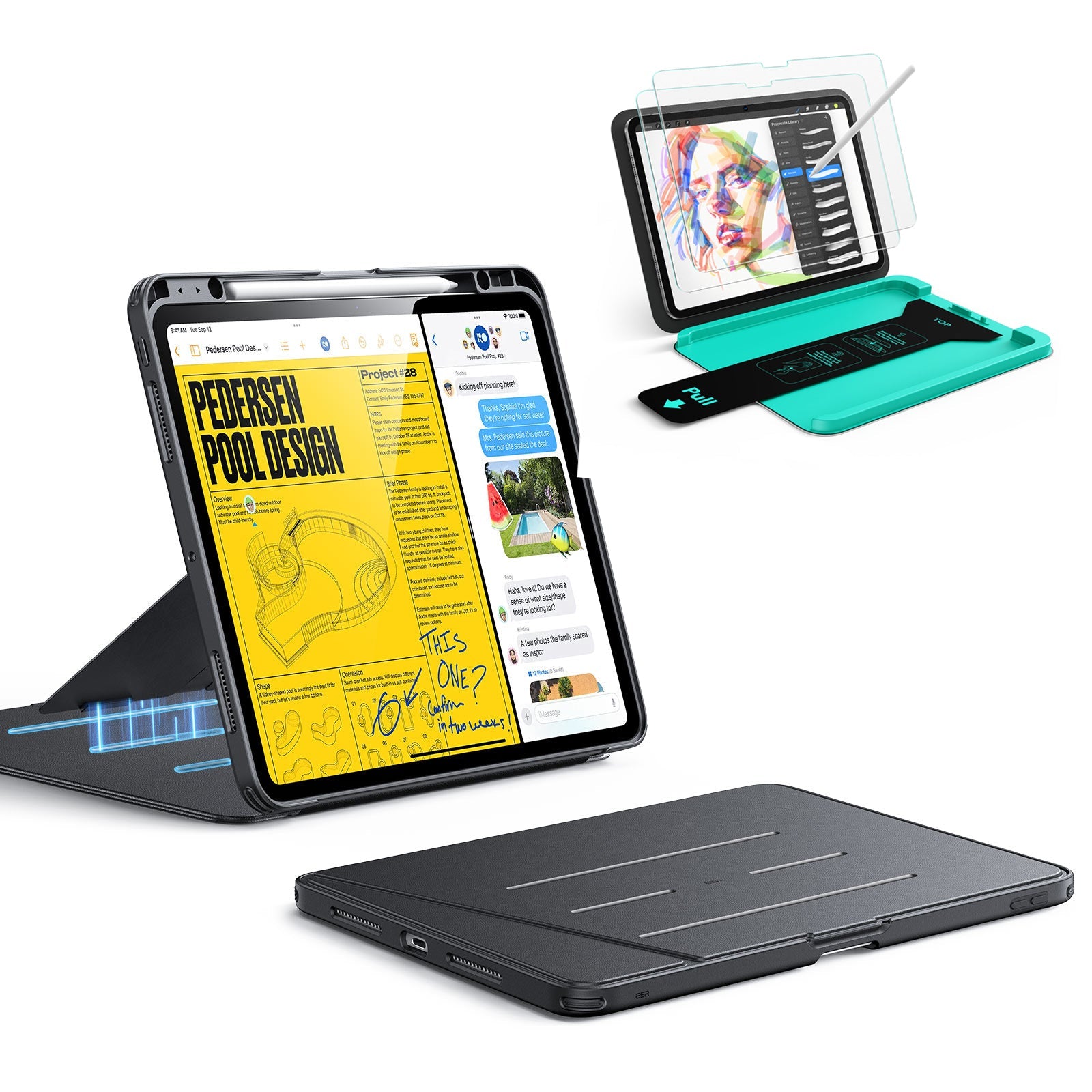 iPad Pro 13" (2025) Bundle Flip Magnetic Case with Pencil Holder & Armorite® Paper-Feel Protection - Black ESR ESR