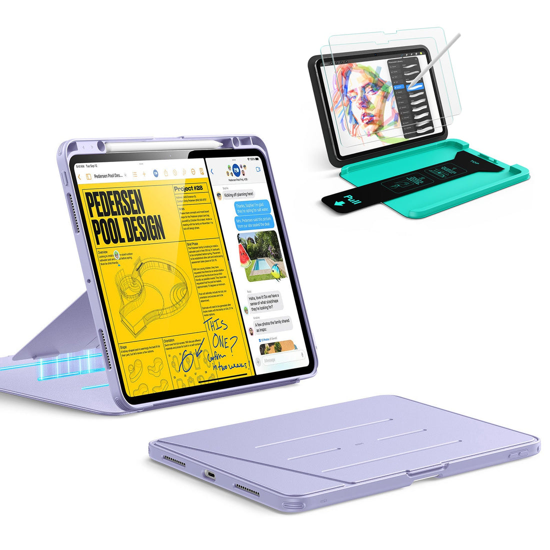 iPad Pro 13" (2025) Bundle Flip Magnetic Case with Pencil Holder & Armorite® Paper-Feel Protection - Light Purple ESR ESR