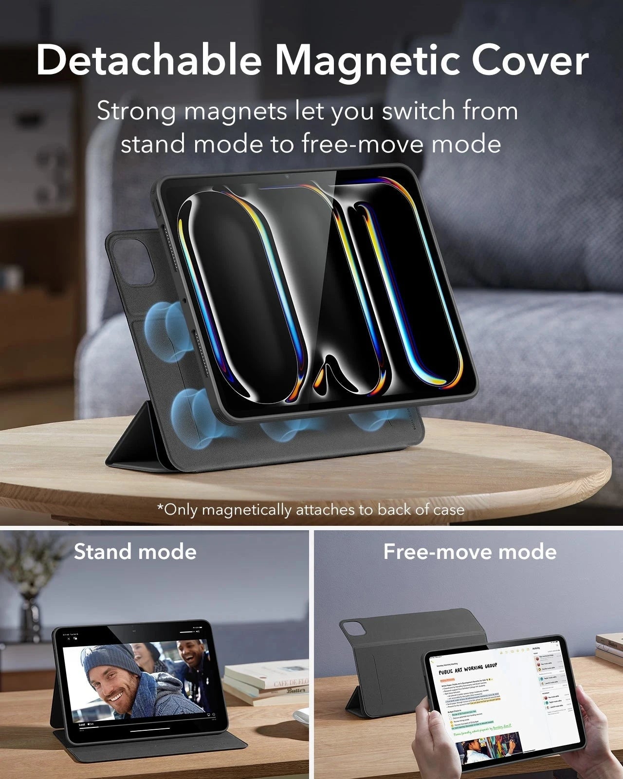 magnetic clear ipad pro 13 inch case with detachable magnetic cover