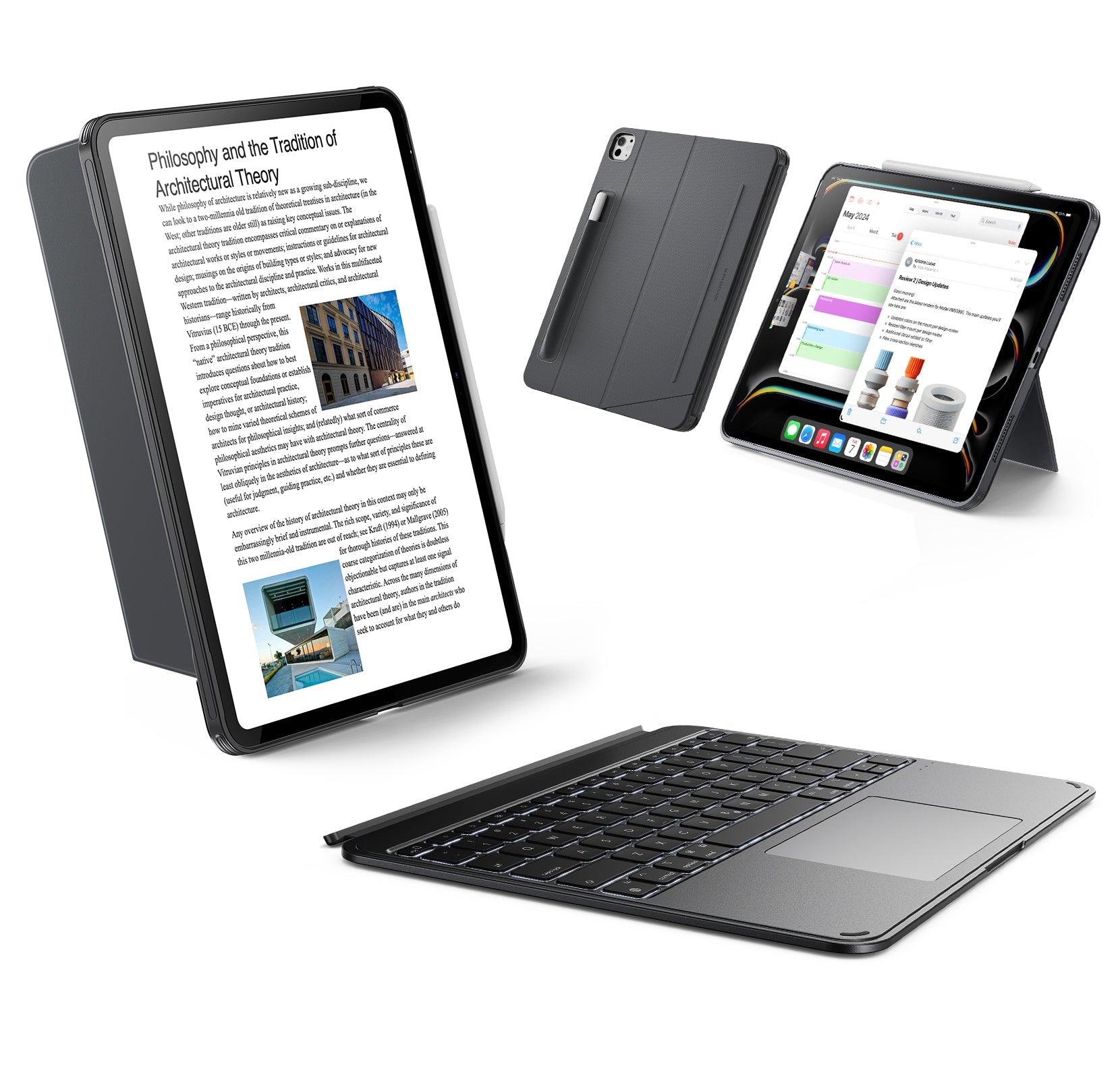 Gray Bluetooth iPad Pro 13 Keyboard Case(M5) & Pencil Holder | ESR