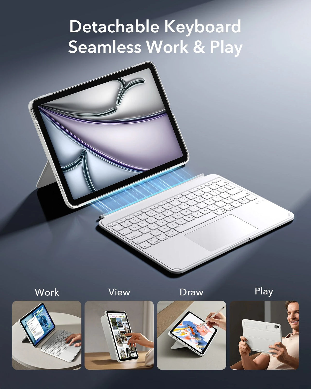 iPad Pro 13" (M4) 2024 Shift Keyboard Case (Detachable) - US Layout - White ESR ESR