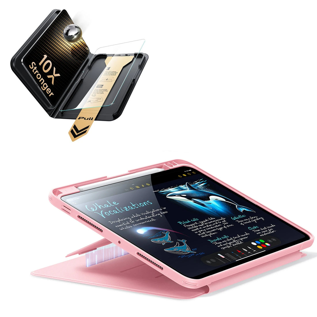 iPad Pro 13" (M5) 2025 Bundle Flip Magnetic Case (Pencil Holder) & Armorite Pro Screen Protector With UltraFit Tray - Pink