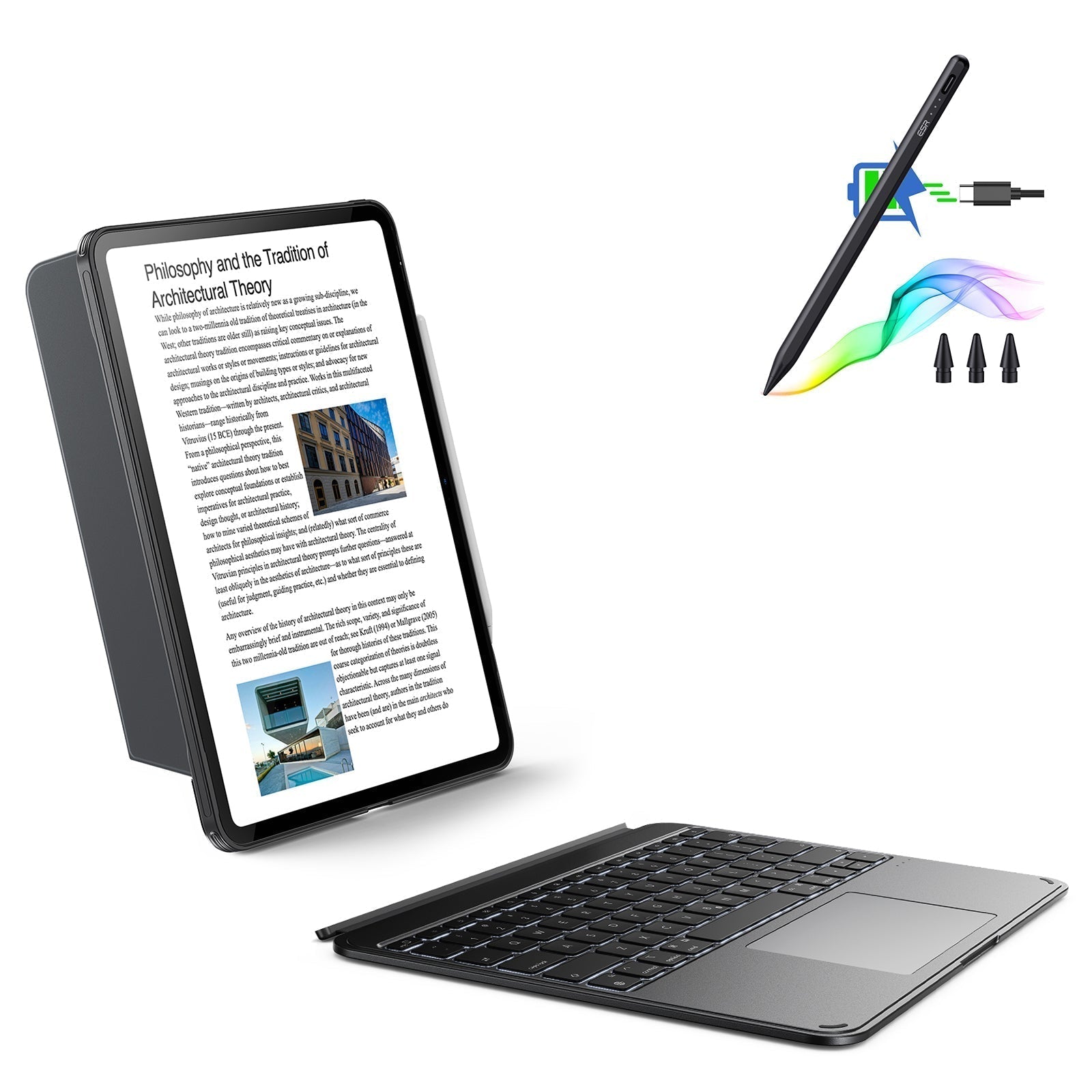 iPad Pro 13” (M5) 2025 Shift Tastaturhülle (abnehmbar) mit Digital Pencil Bundle- DE-Layout Dunkelgrau mit dunkel-silbernem Pencil ESR ESR