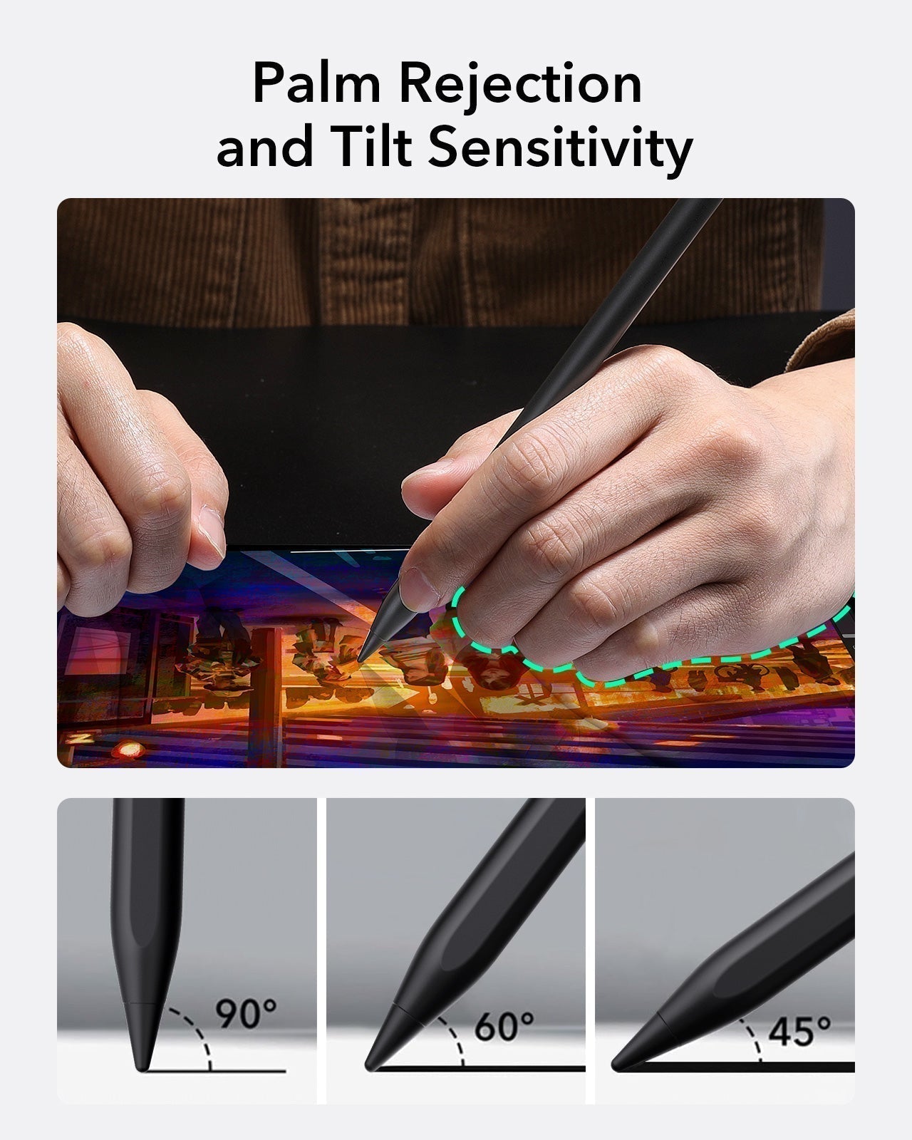 Shift Keyboard Case (Detachable) With Black Pencil Bundle-palm rejection and tilt sensitivity
