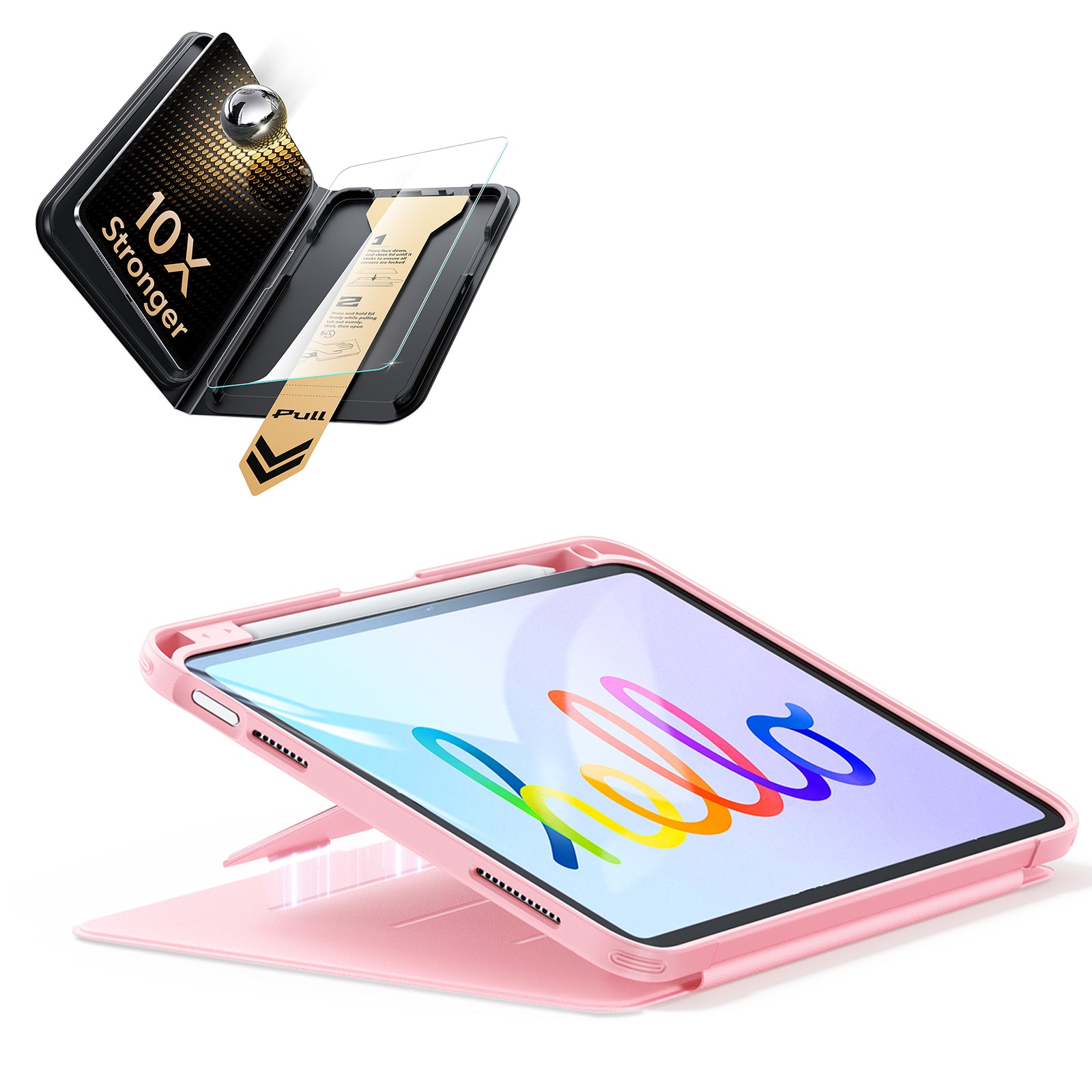 
iPad 11" (A16) 2025 Bundle Flip Magnetic Case (Pencil Holder) & Armorite® Pro Screen Protector With UltraFit Tray - Pink
