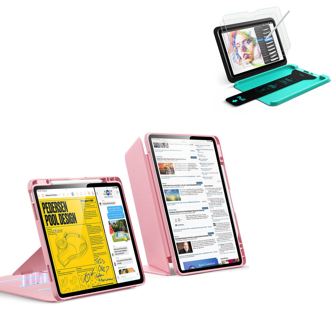 iPad Air 13" (M4) 2026 Bundle Flip Magnetic Case with Pencil Holder & Armorite® Paper-Feel Protection - Pink