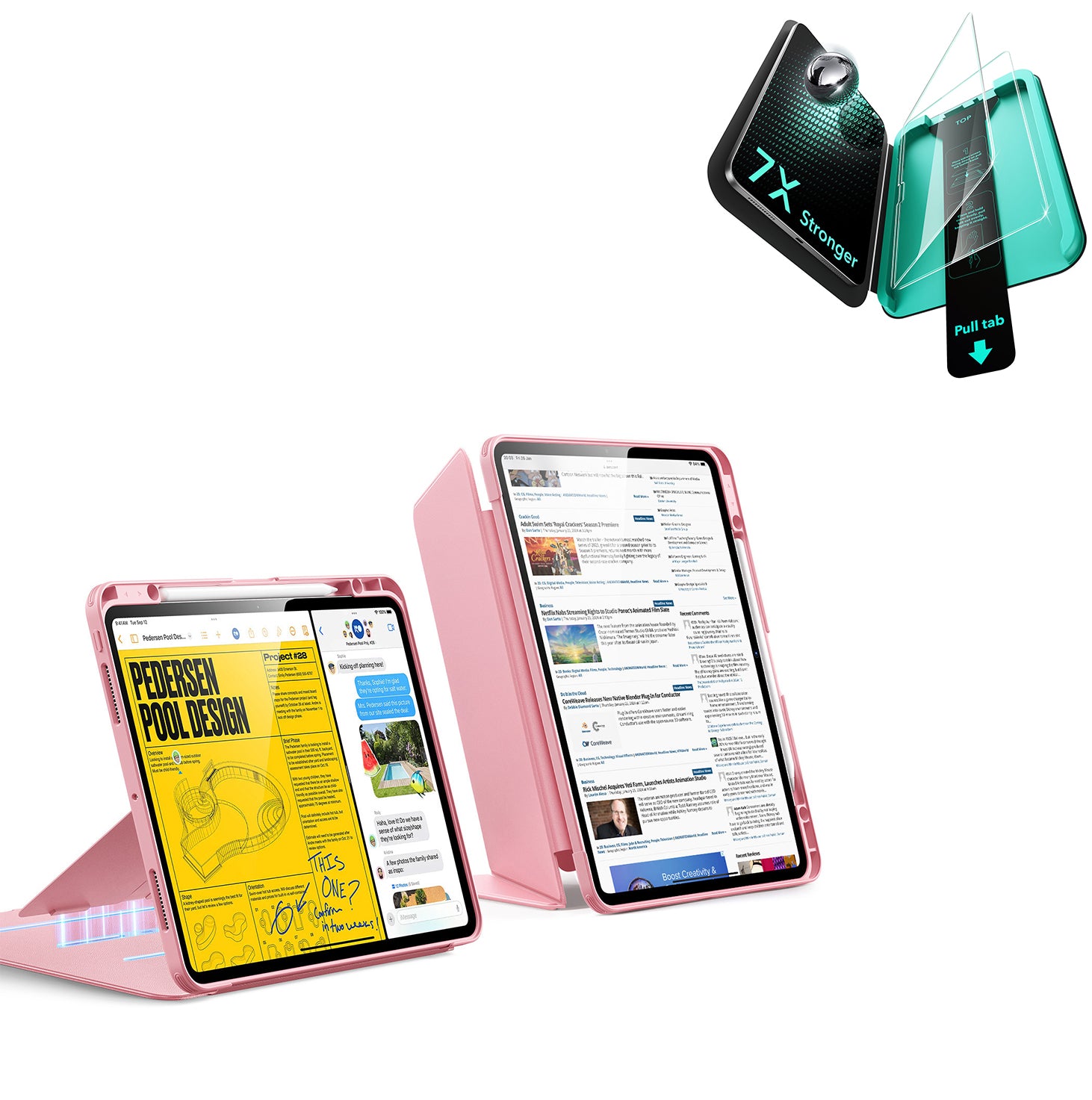 Pebble Pink ESR Flip iPad Pro 13 M5 Case & Armorite 7X Glass