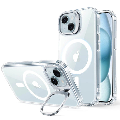 iPhone 15 Classic Hybrid Case with Stash Stand (HaloLock) - Clear
