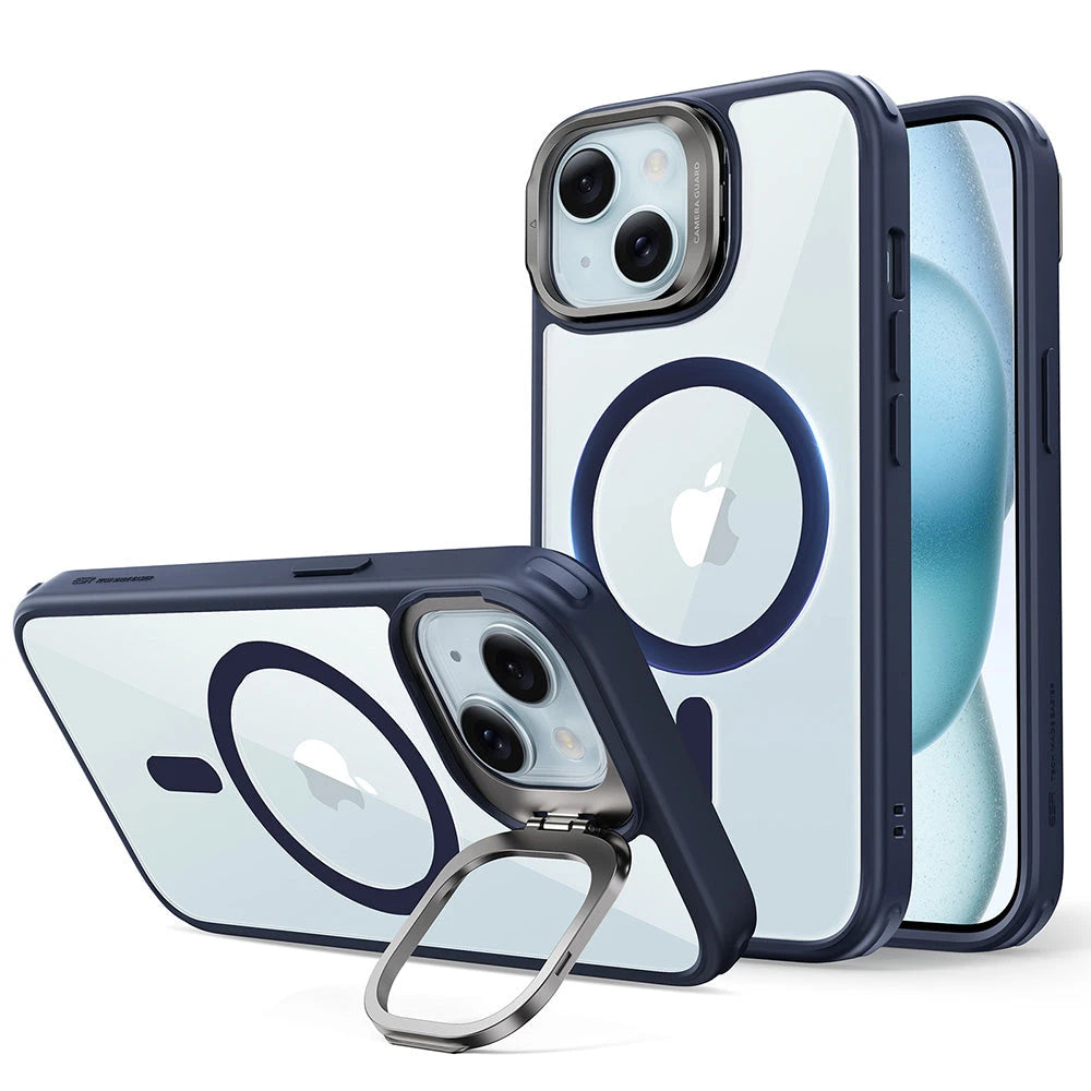 Clear Deep Blue iPhone 15 Plus Slim Magsafe Case with Stand