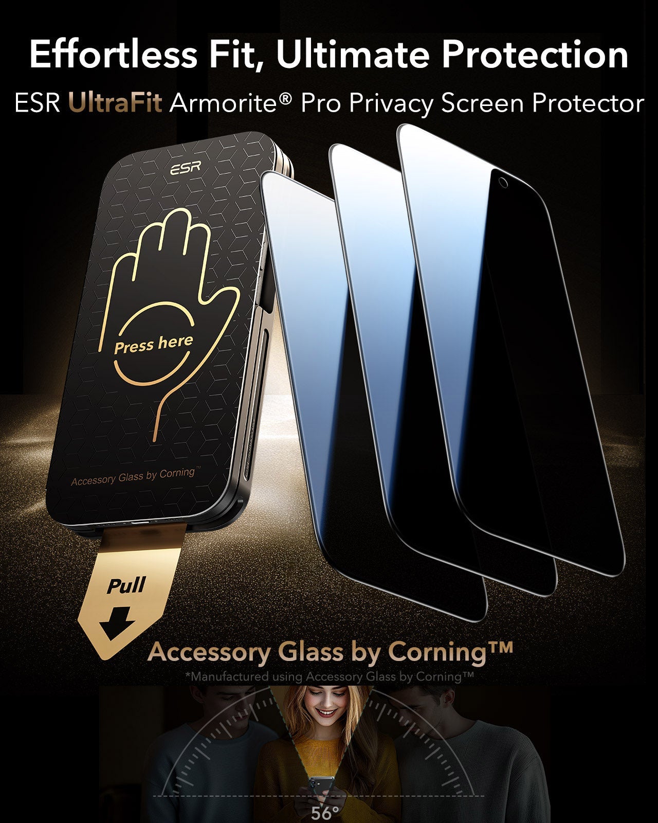 ESR Best iPhone 16 Corning Tempered Glass Privacy Screen Protector 3 Pack