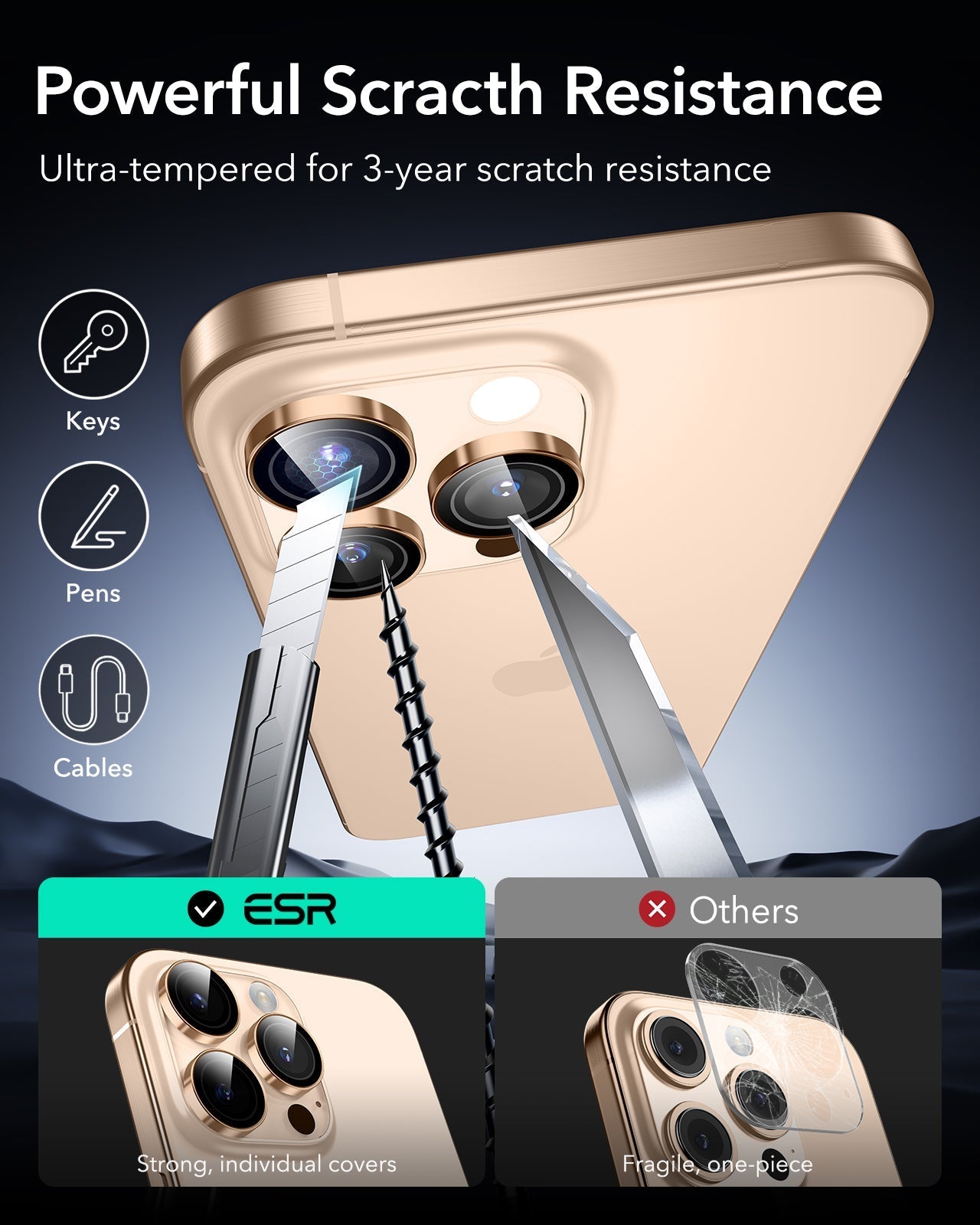 iPhone 17 Pro Max17 Pro16 Pro Max16 Pro15 Pro Max15 Pro14 Pro Max14 Pro Cameras Lens Protector Desert Titanium powerful scratch resistance