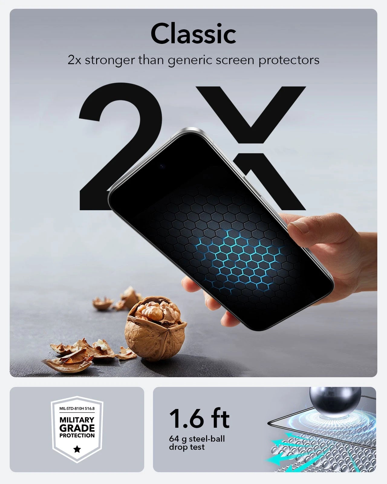 ESR iPhone 16 Pro Max Tempered Glass Screen Protector 1.6ft drop protection
