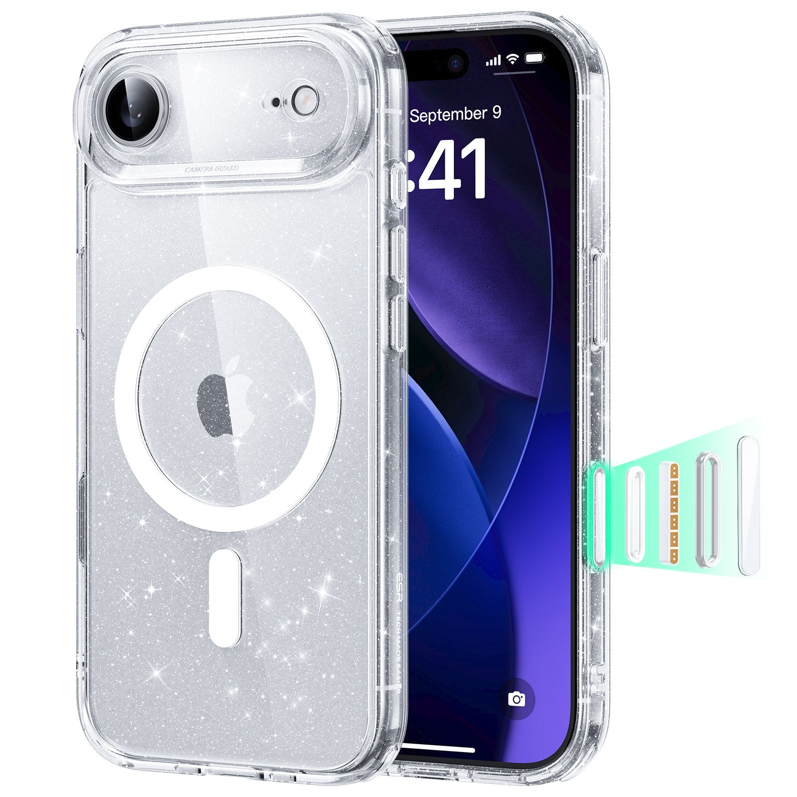 iPhone 17 Air Magsafe Case with Camera Control Clear Shimmer