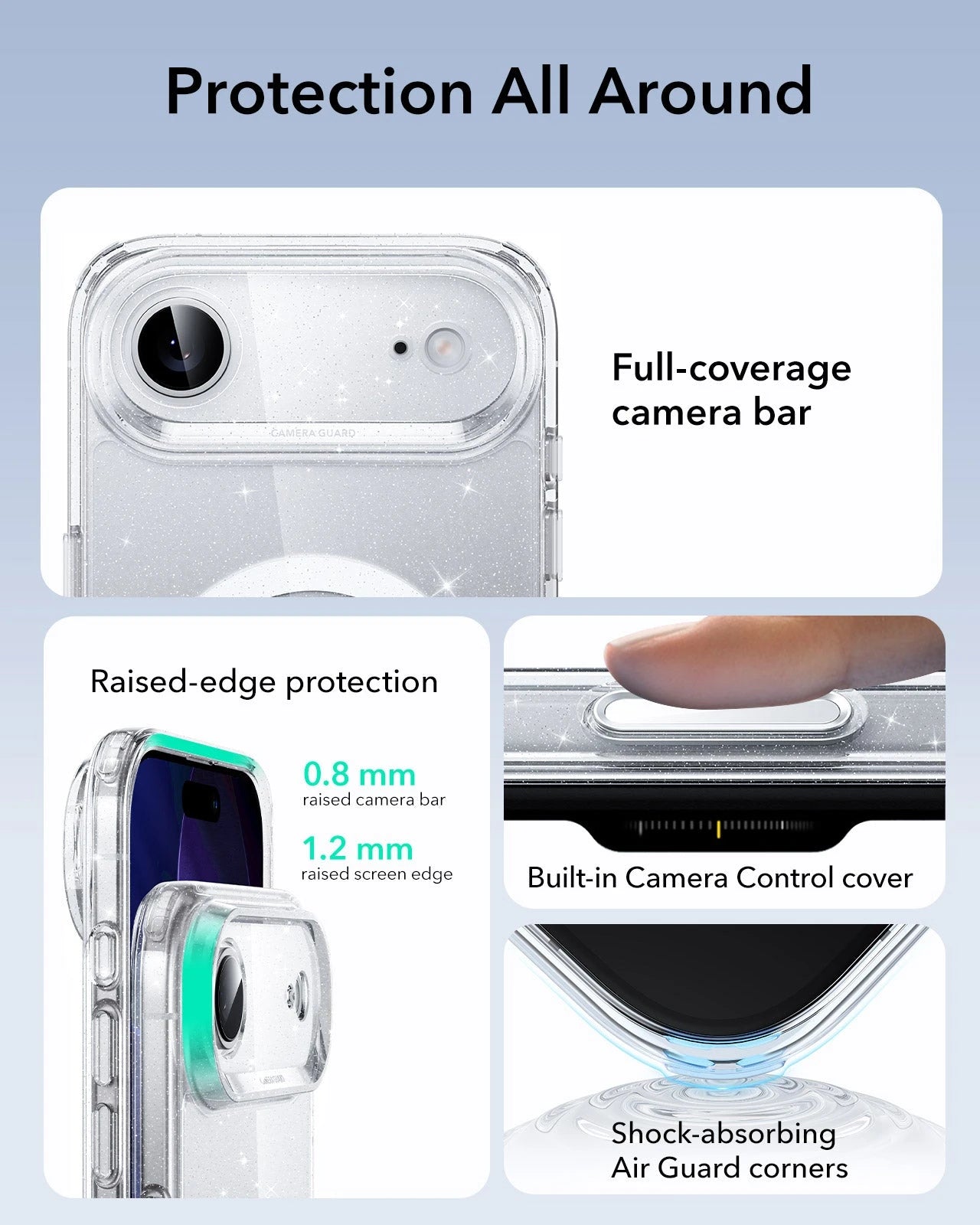 ESR iPhone 17 Air Magsafe Case with Camera Control Clear Shimmer Raised Edge Protection