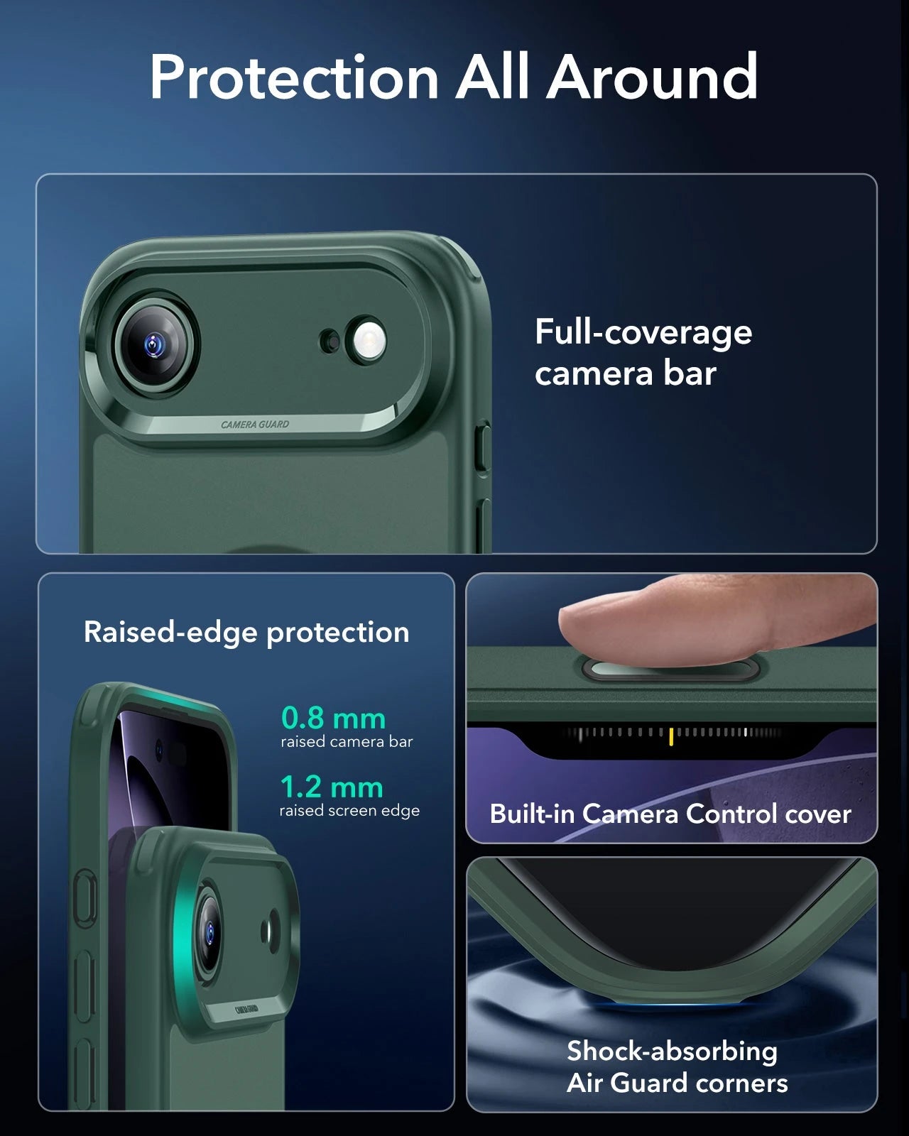 ESR iPhone 17 Air Magsafe Case with Camera Control Frosted Green Raised Edge Protection