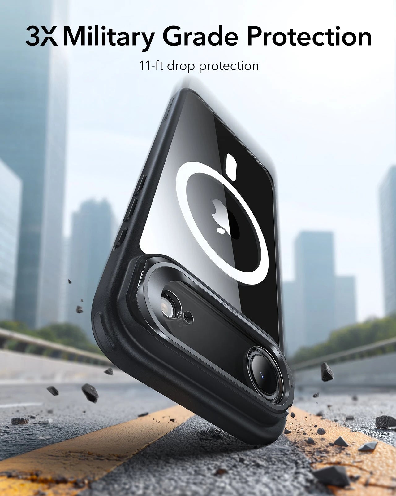 ESR iPhone 17 Air Magsafe Case with Stand Camera Control Clear Black 3× Military Grade Protection