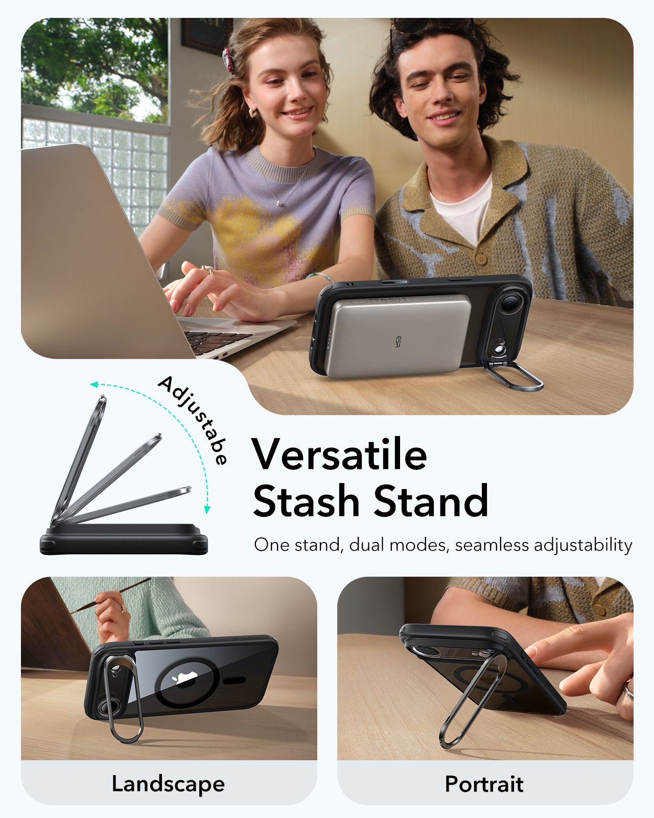 ESR iPhone 17 Air Magsafe Case with Stand Camera Control Clear Black Versatile Stash Stand