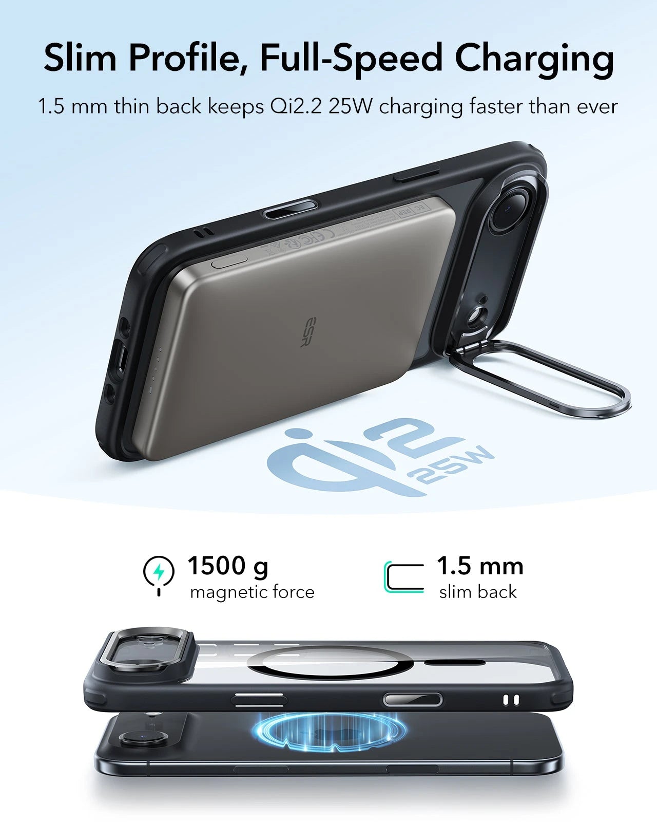 ESR iPhone 17 Air Magsafe Case with Stand Camera Control Clear Black Wireless charging
