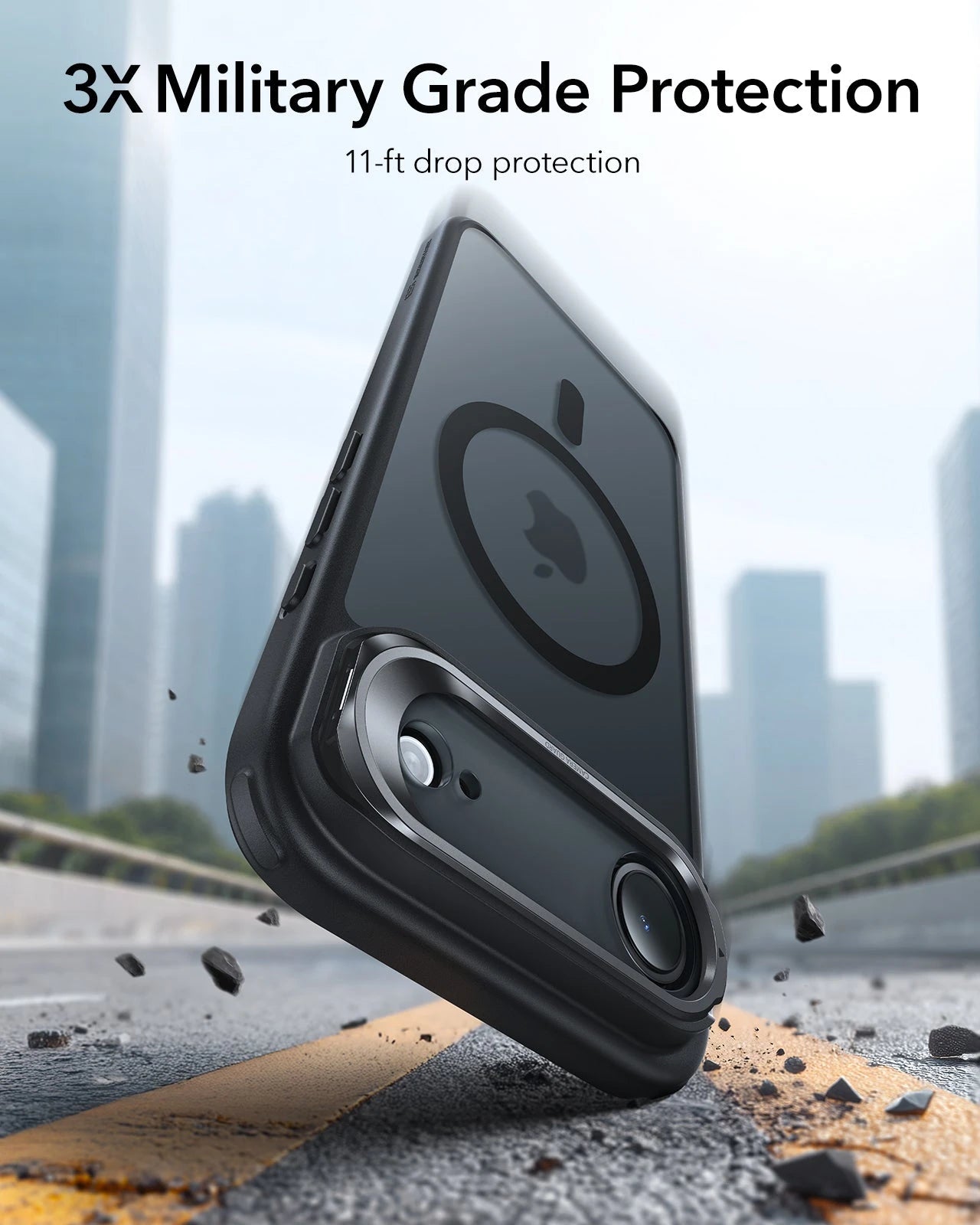 ESR iPhone 17 Air Magsafe Case with Stand Camera Control Frosted Black 3× Military Grade Protection