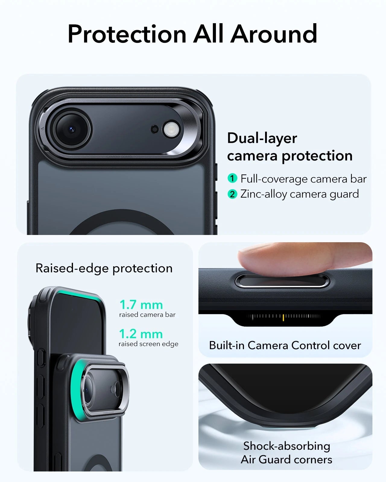ESR iPhone 17 Air Magsafe Case with Stand Camera Control Frosted Black Raised Edge Protection