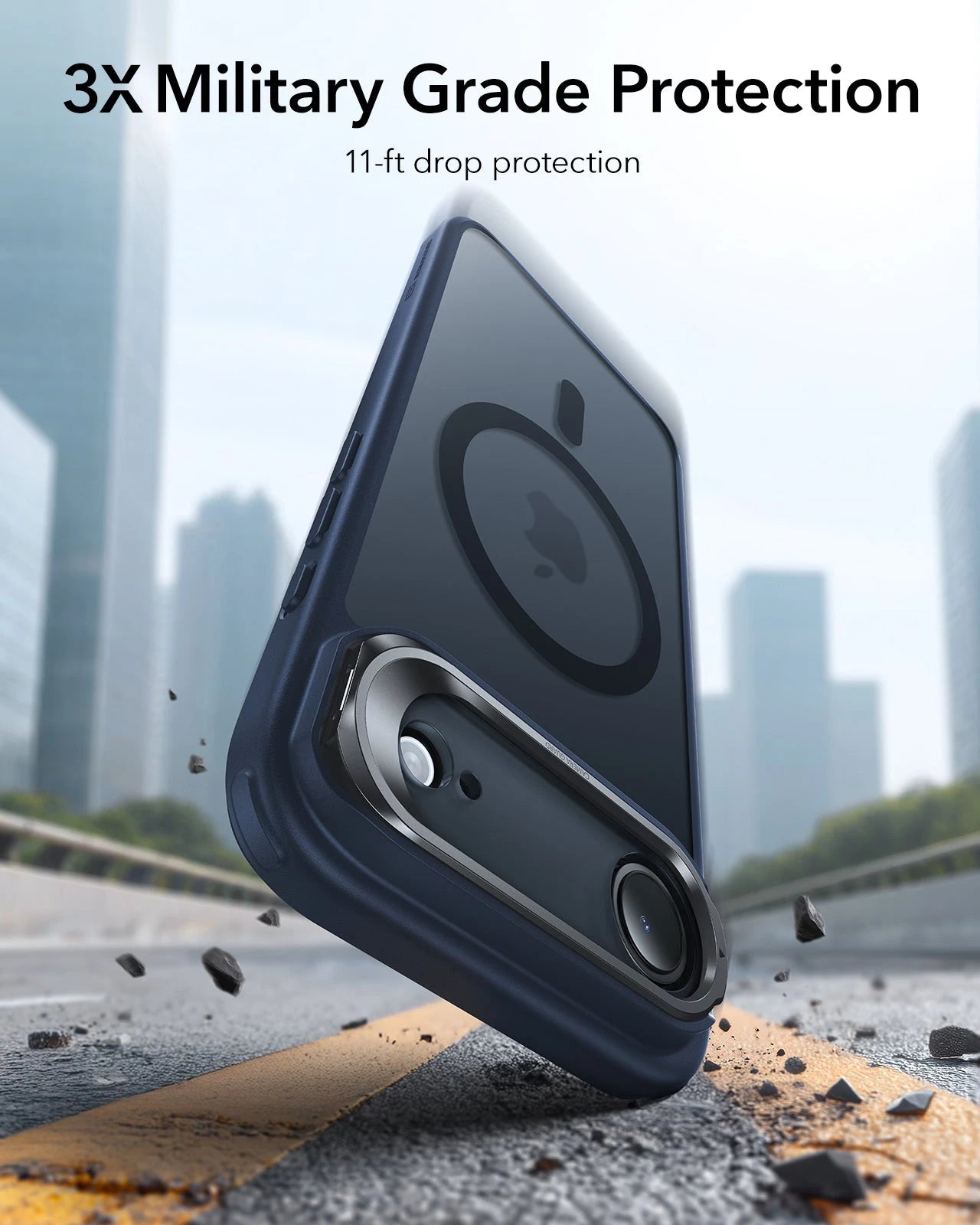 ESR iPhone 17 Air Magsafe Case with Stand Camera Control Frosted Blue 3× Military Grade Protection