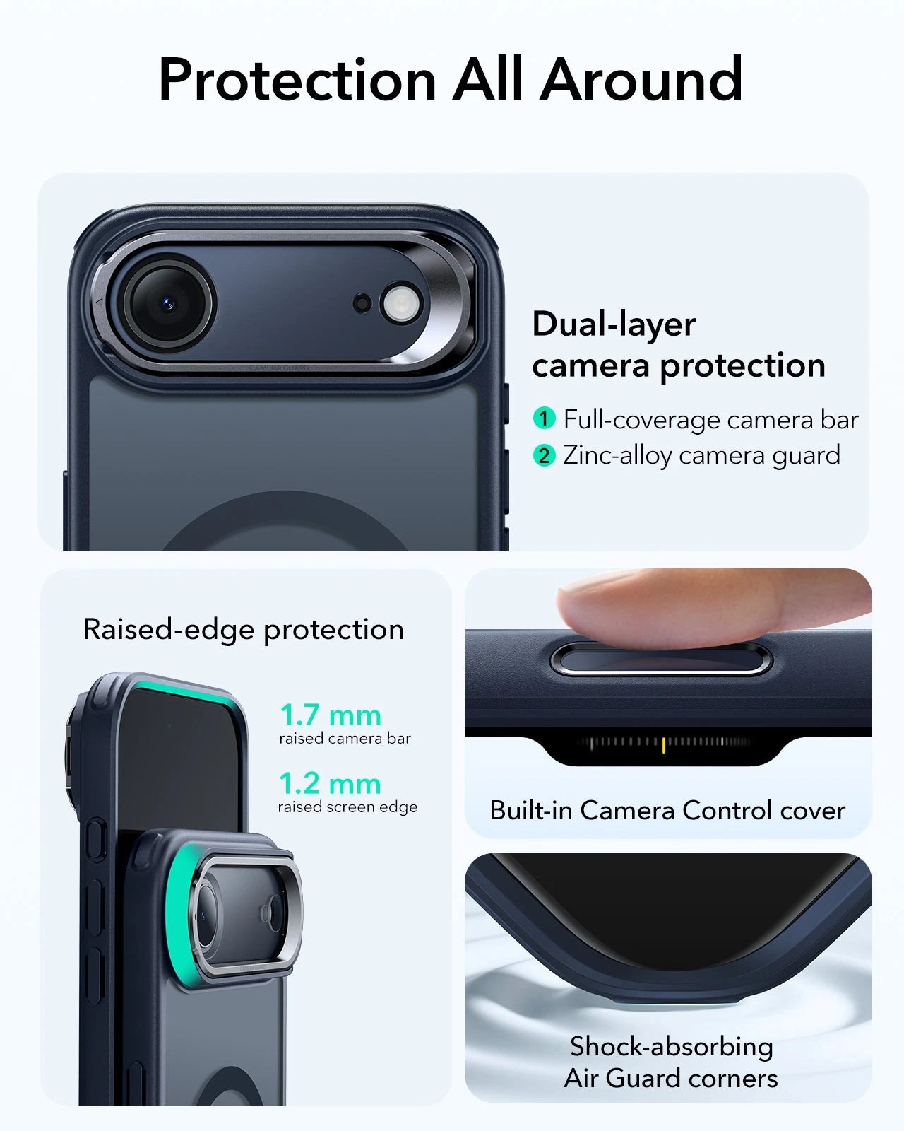 ESR iPhone 17 Air Magsafe Case with Stand Camera Control Frosted Blue Raised Edge Protection