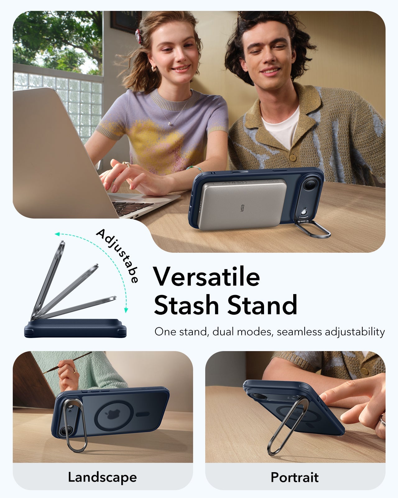 ESR iPhone 17 Air Magsafe Case with Stand Camera Control Frosted Blue Versatile Stash Stand
