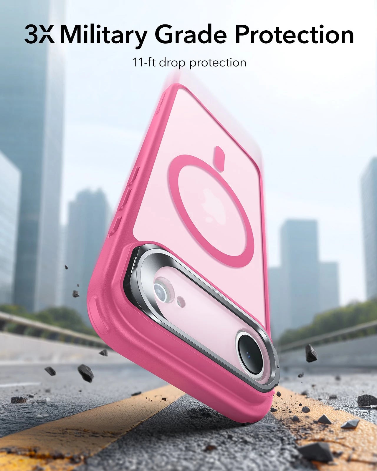 ESR iPhone 17 Air Magsafe Case with Stand Camera Control Frosted Pink 3× Military Grade Protection