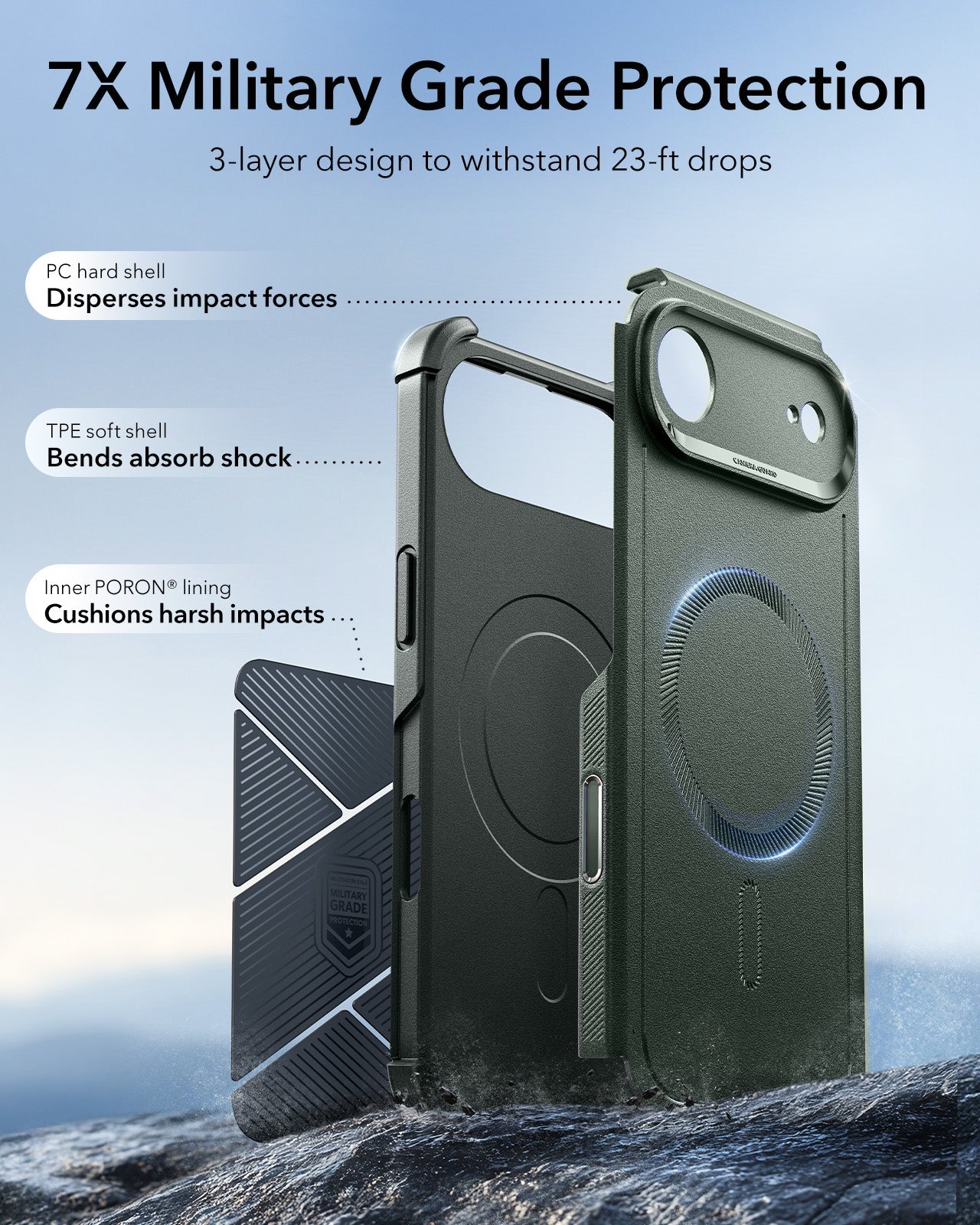 ESR iPhone 17 Air Cyber Tough Magsafe Case with Camera Control Green Military Grade Protection