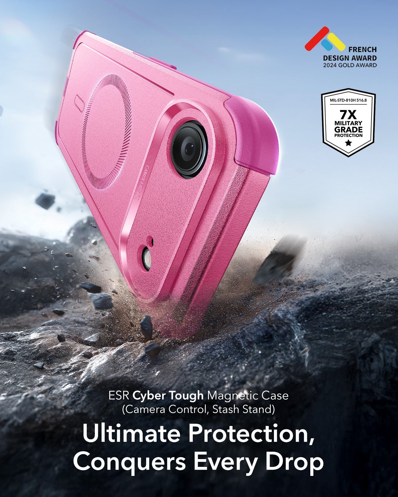 ESR iPhone 17 Air Cyber Tough Magsafe Case with Camera Control Pink
