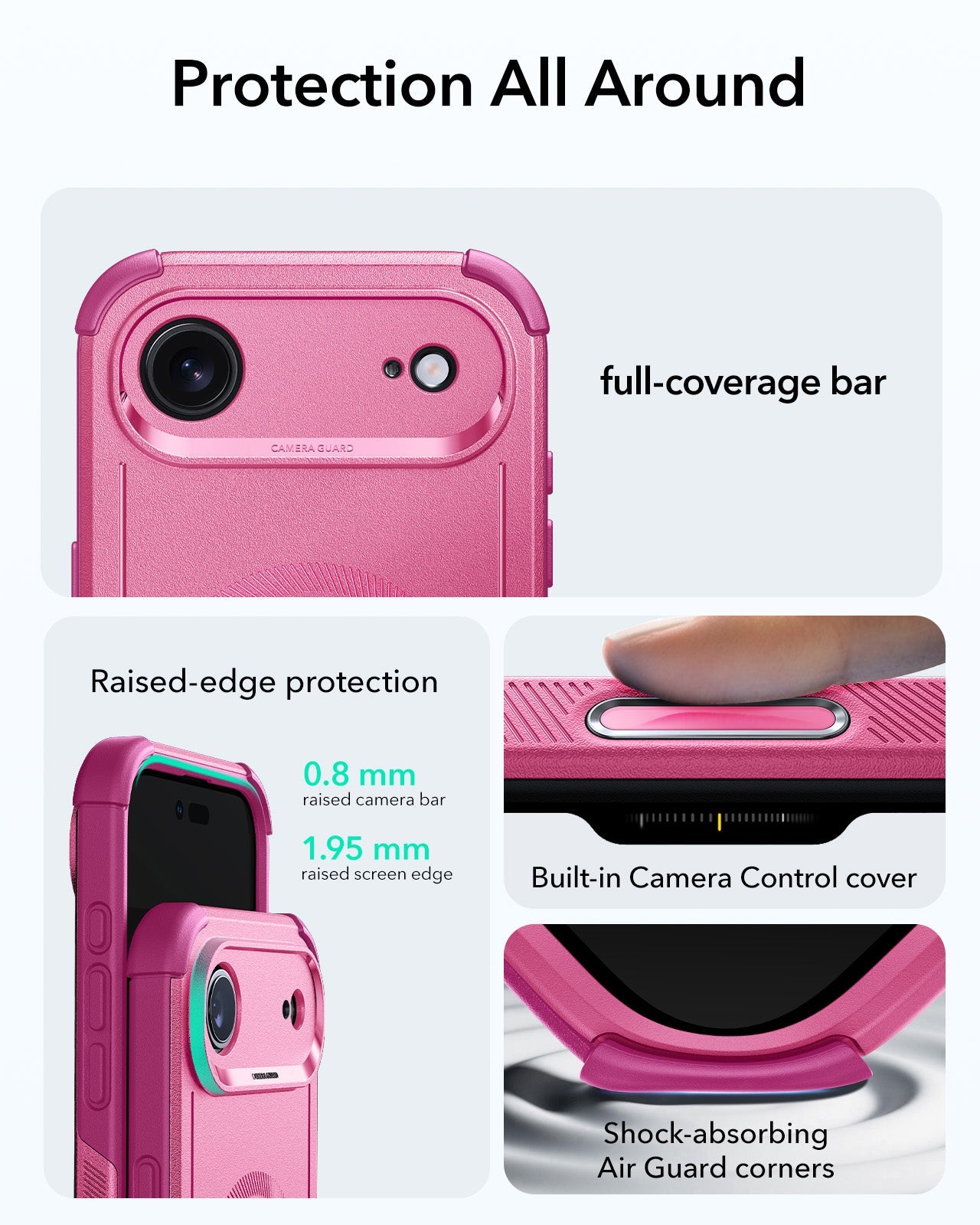 ESR iPhone 17 Air Cyber Tough Magsafe Case with Camera Control Pink Raised Edge Protection