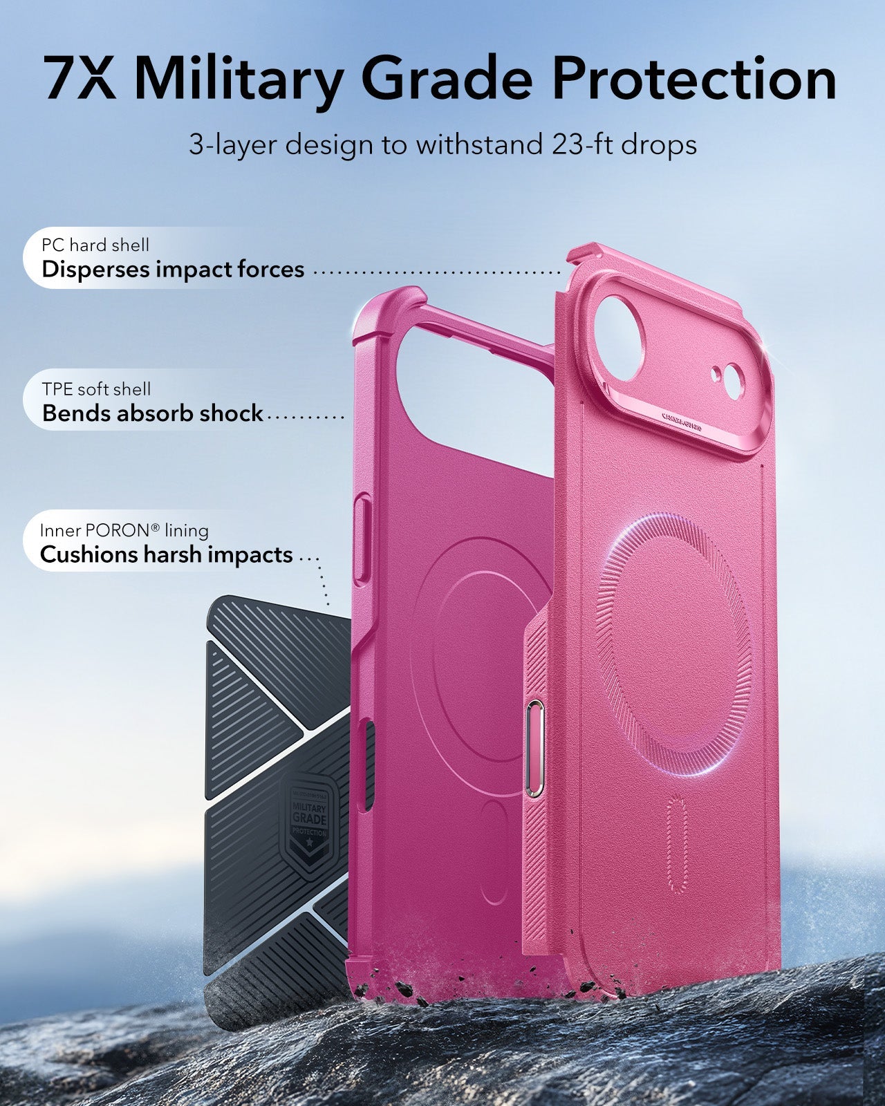 ESR iPhone 17 Air Cyber Tough Magsafe Case with Camera Control Pink Military Grade Protection
