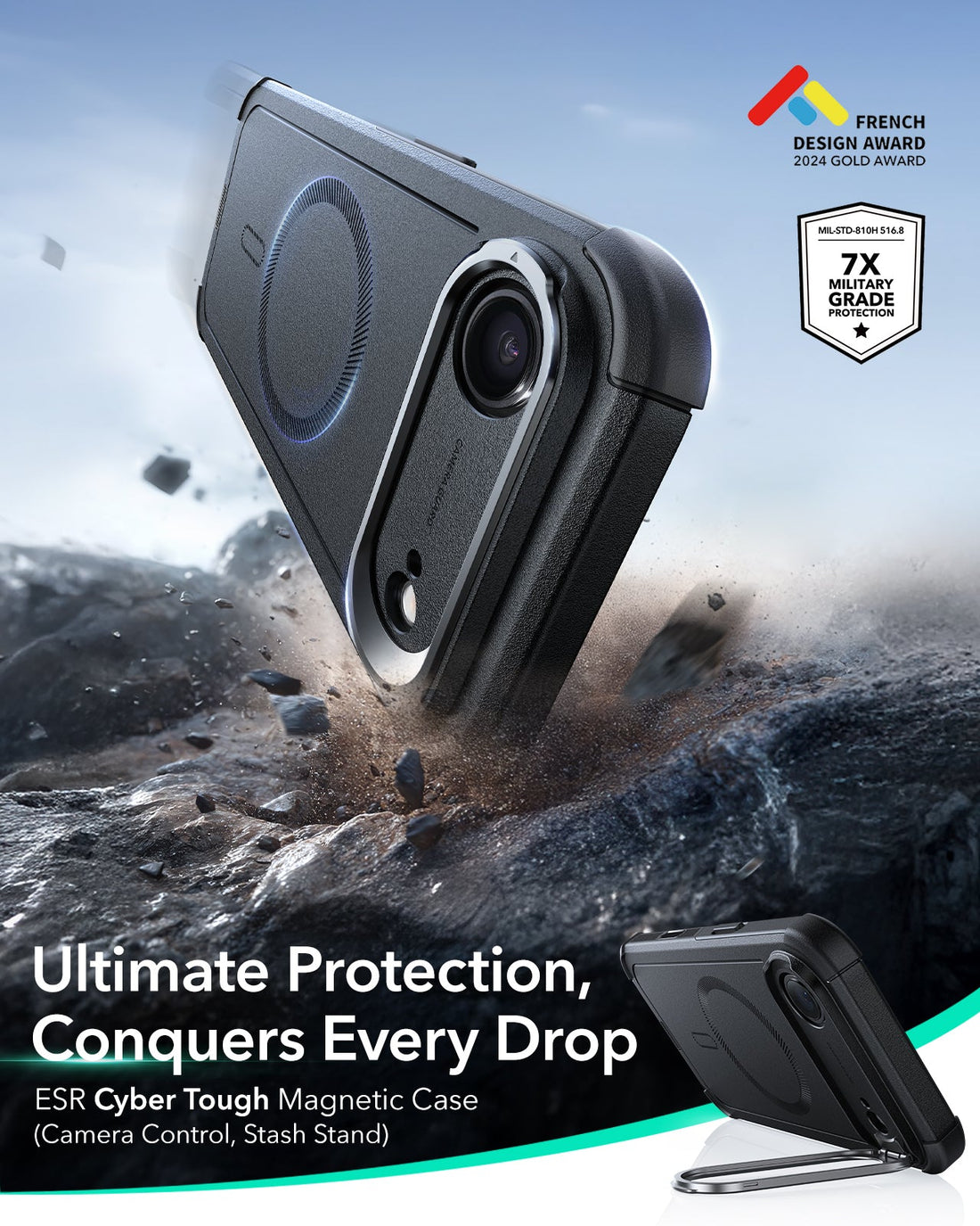 Black Camera Control Case with Stand for Apple iPhone Air | ESR Cyber