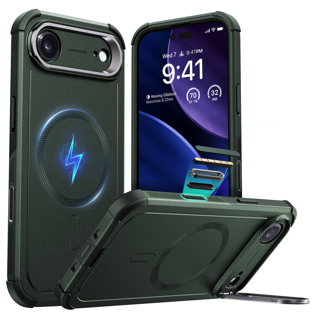 iPhone 17 Air Cyber Tough Magsafe Case with Stand and Camera Control Green 